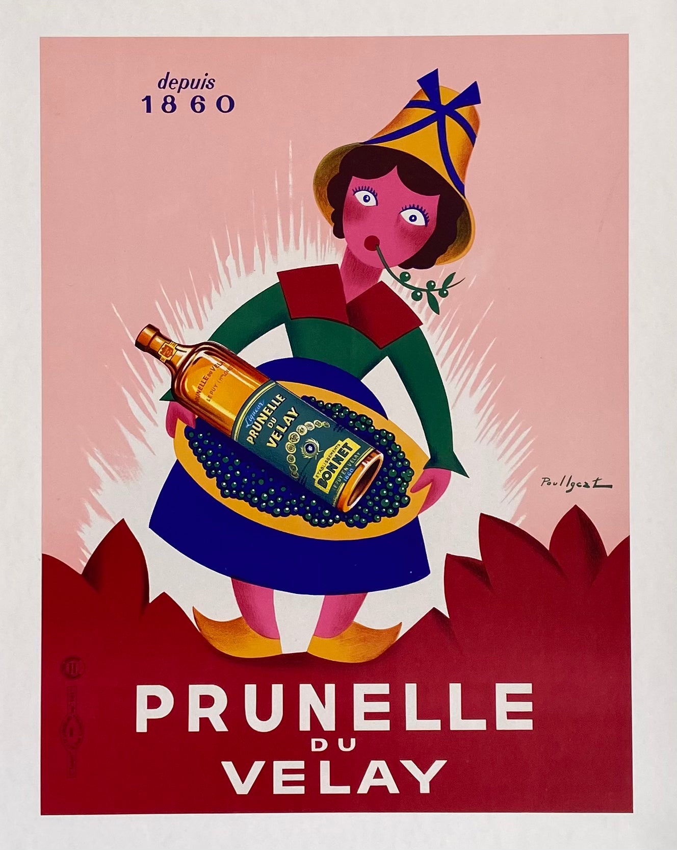 Affiche Originale Prunelle de velay - Paullgrez 1950Affiche Prunelle du velay par Paullgrez, 1950