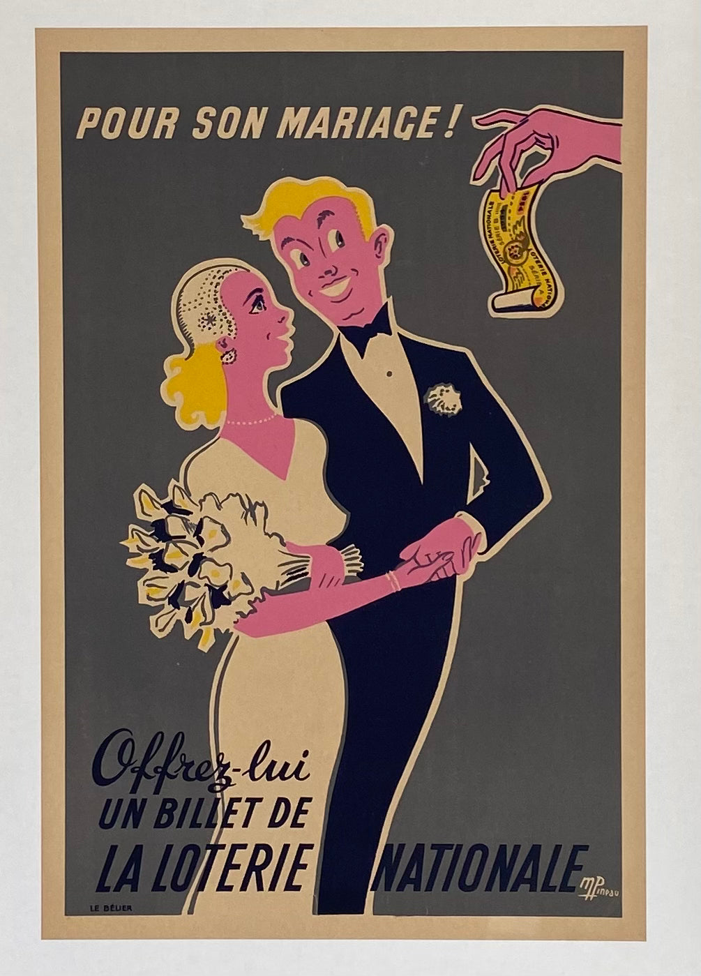 Affiche Originale offrez lui un billet de la loterie nationale pour son mariage - M Pineau