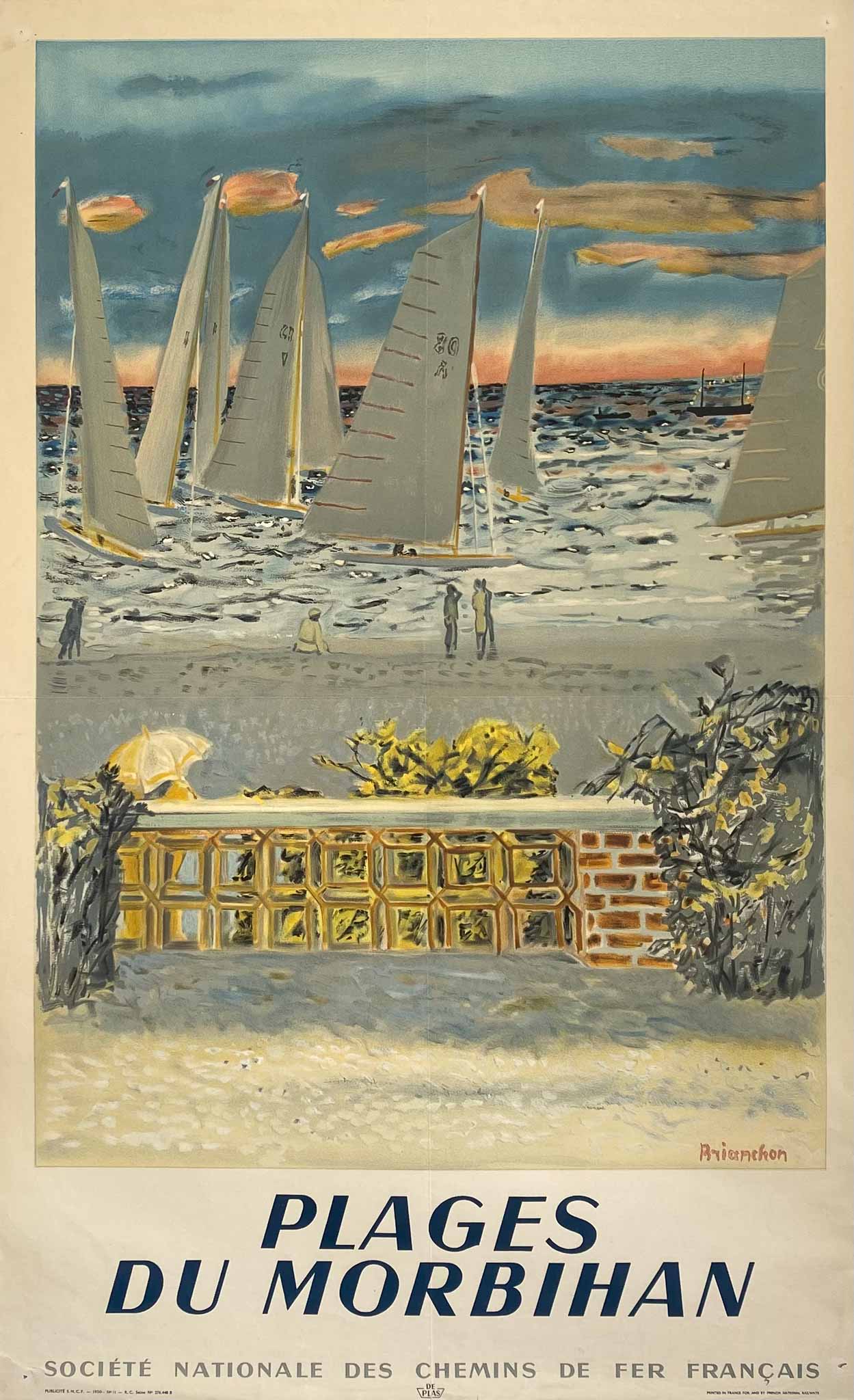 Affiche Plages du Morbihan par BRIANCHON, 1950