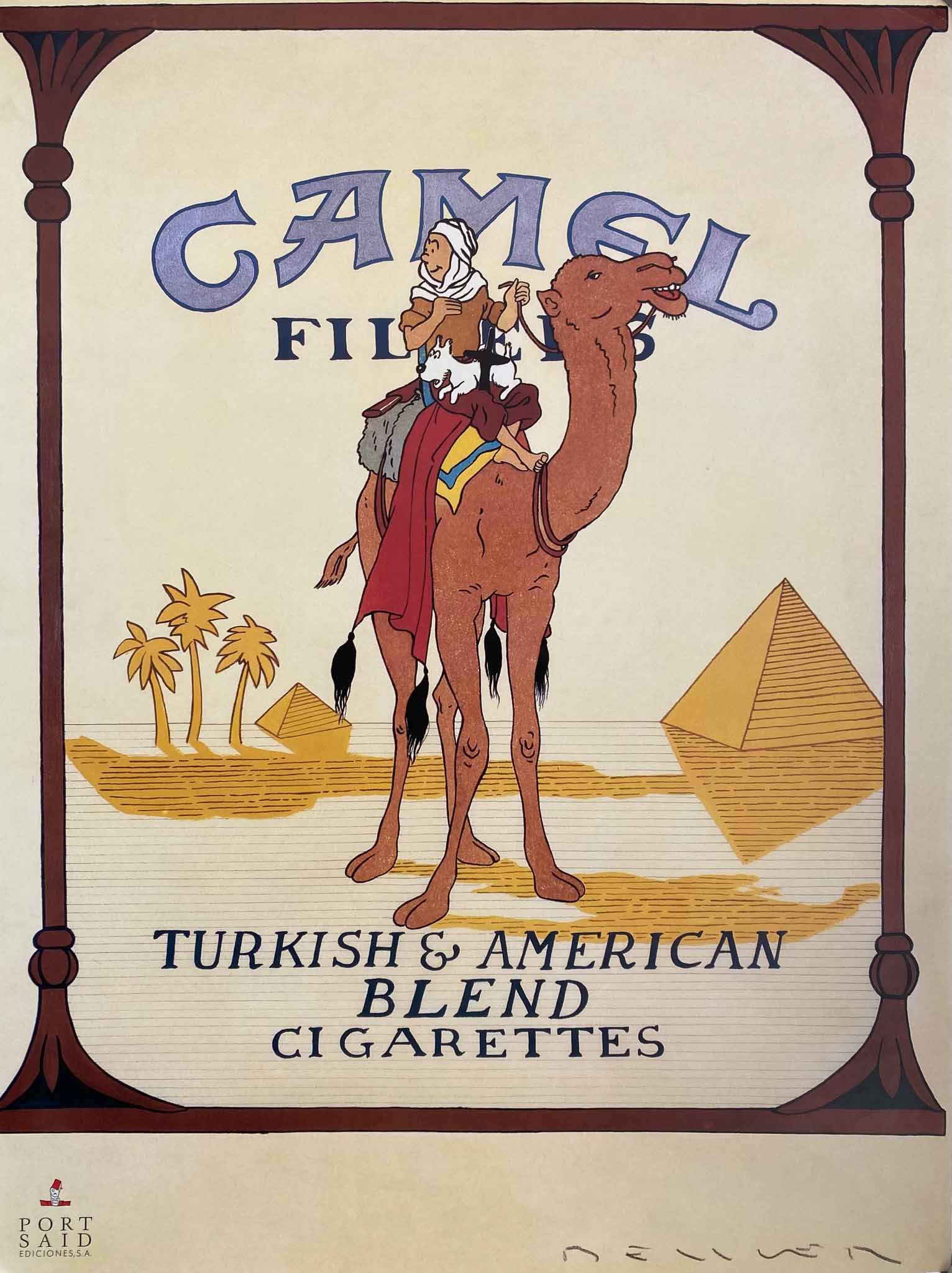 Affiche Originale Camel Filters Turkis & American Blend Cigarettes Tintin - Hergé 1980