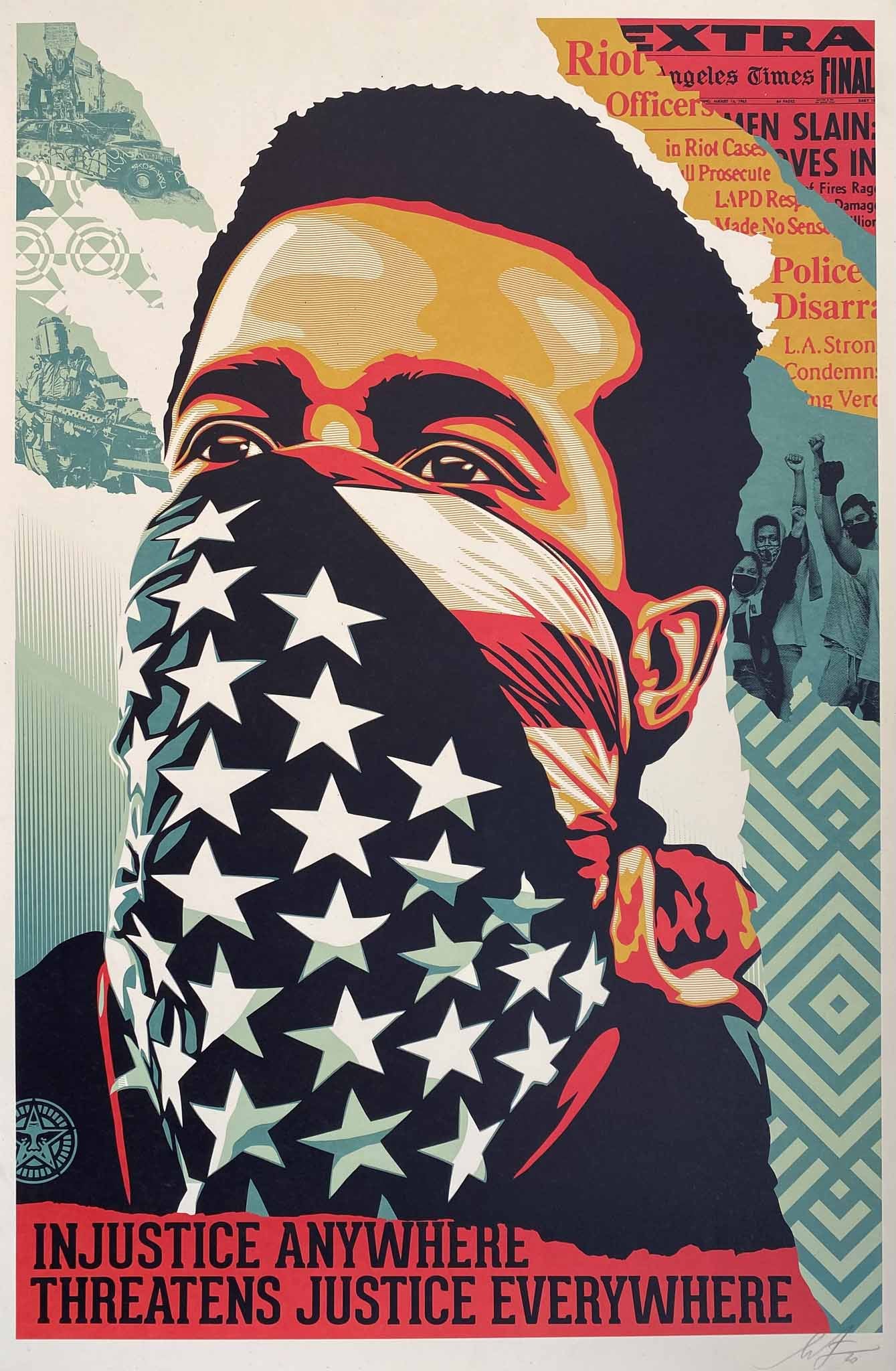 Affiche Injustice Anywhere Treatens Justice Everywhere par Shepard Fairey (Obey), 2016