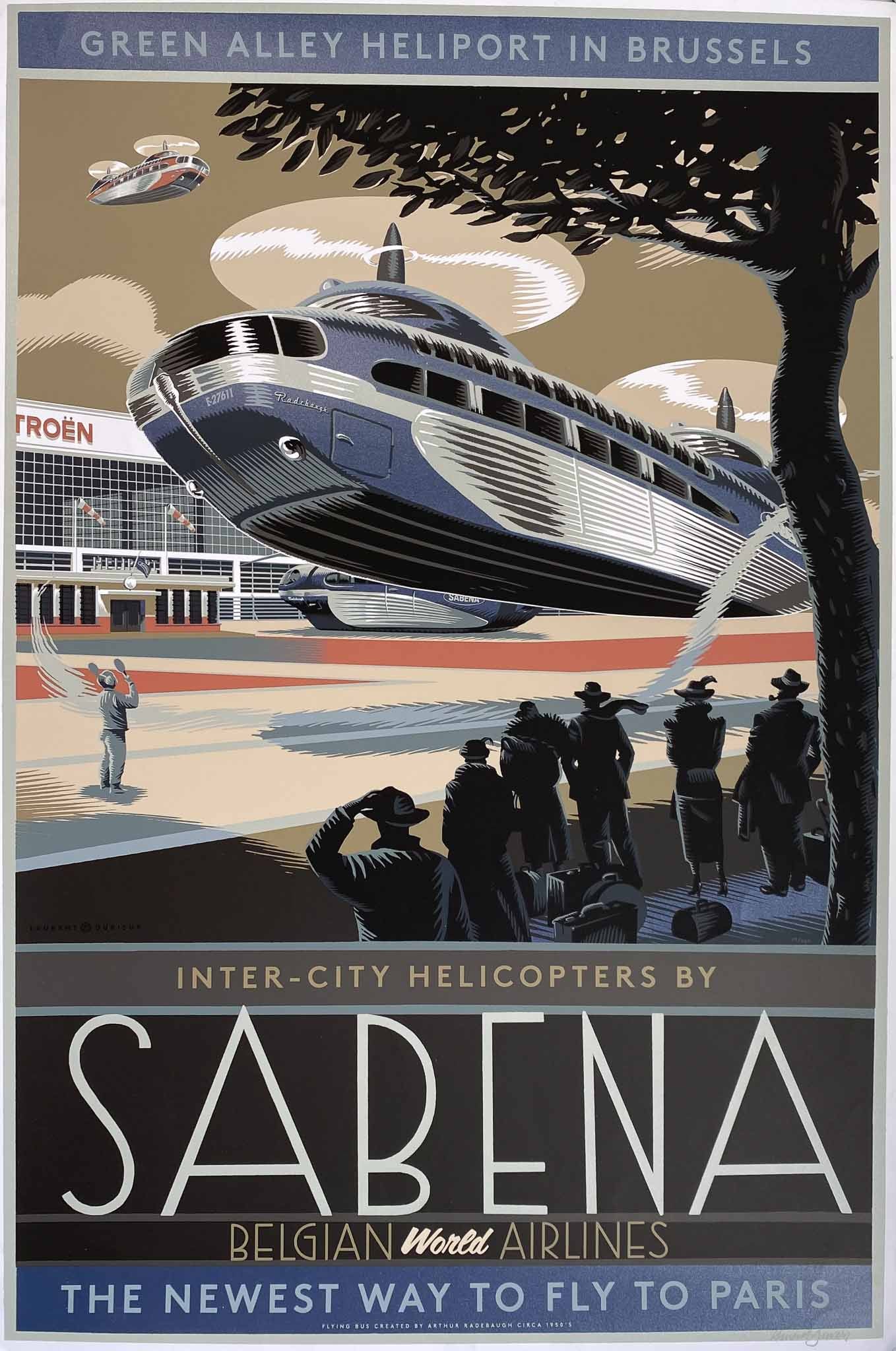 Affiche Helicopters Sabena Belgian World Airlines The Newest Way to Fly to Paris par Durieux Laurent, 2010