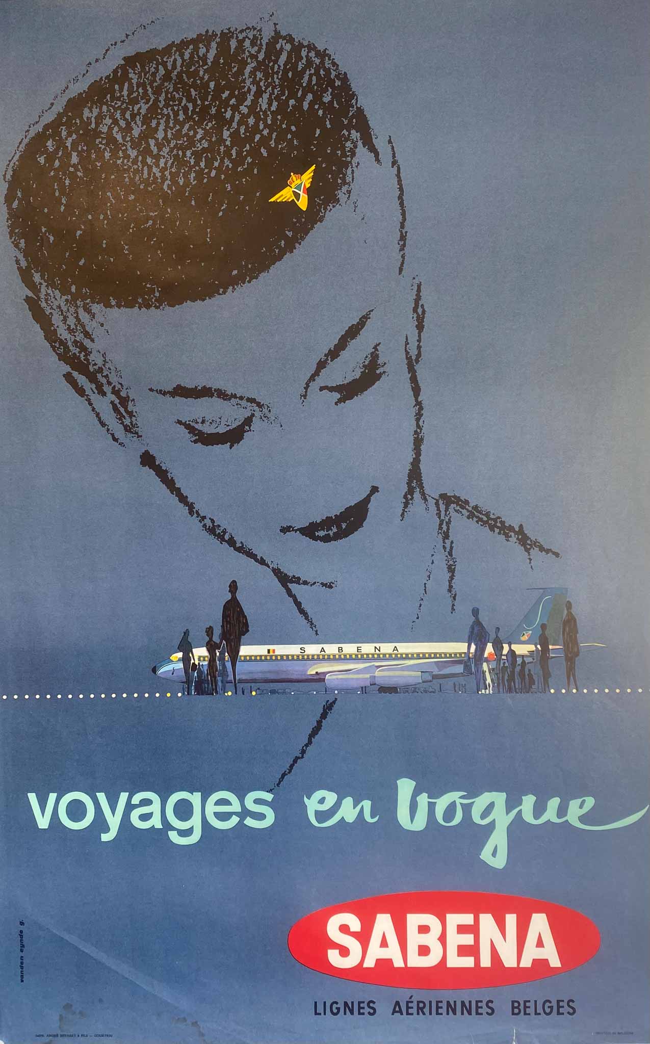 Affiche Voyages en Vogue Sabena Hotesse de L'Air  par Vanden Eynde G, 1950