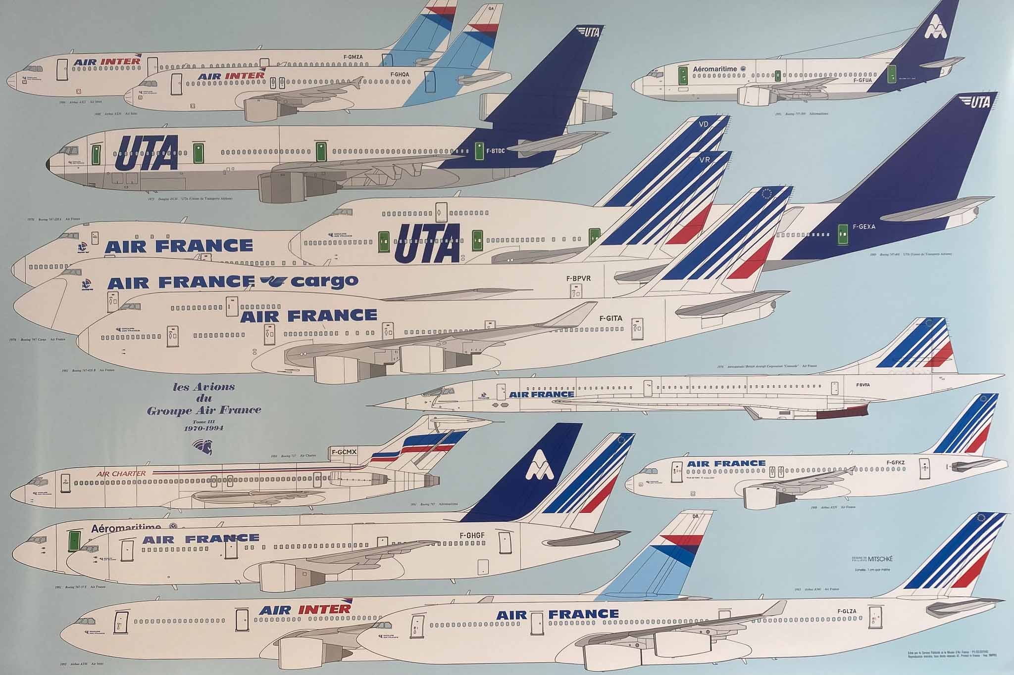 Affiche Les Avions du Groupe Air France Tome 3  par Philippe Mitschké, 1970 - 1994