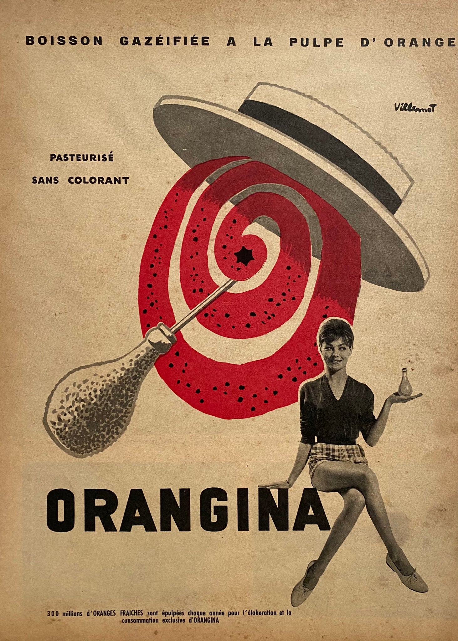 Affiche Originale Orangina  par Bernard Villemot, 1959