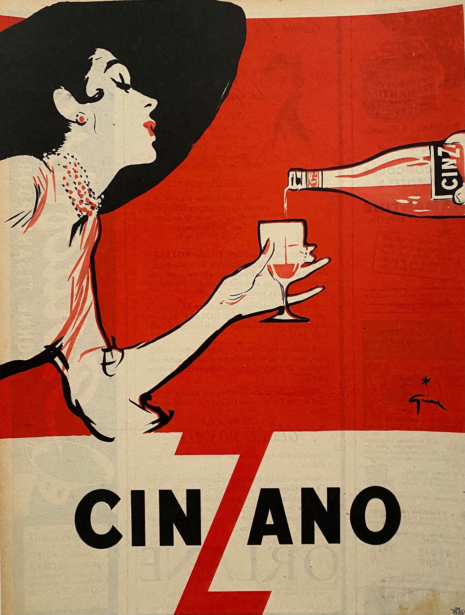Affiche Originale Cinzano par René Gruau, 1953