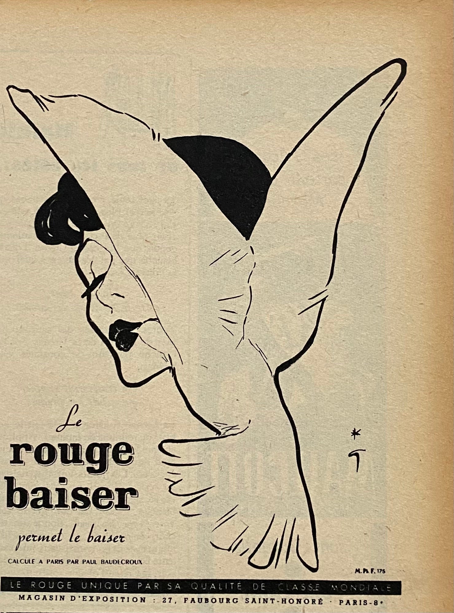 Affiche Originale Le Rouge Baiser par René Gruau, 1949