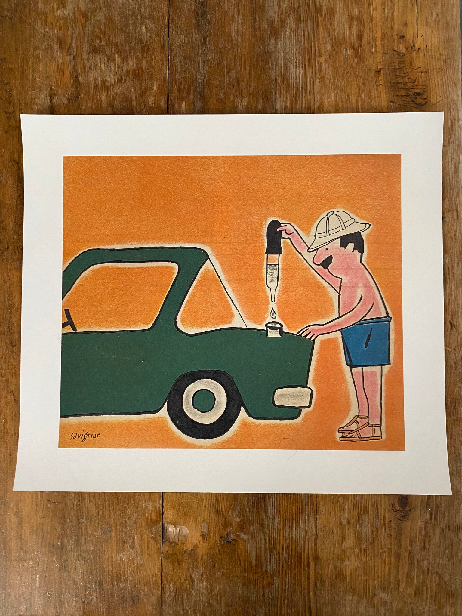 Publicité Originale voiture d'hier ou de demain par Savignac, 1959