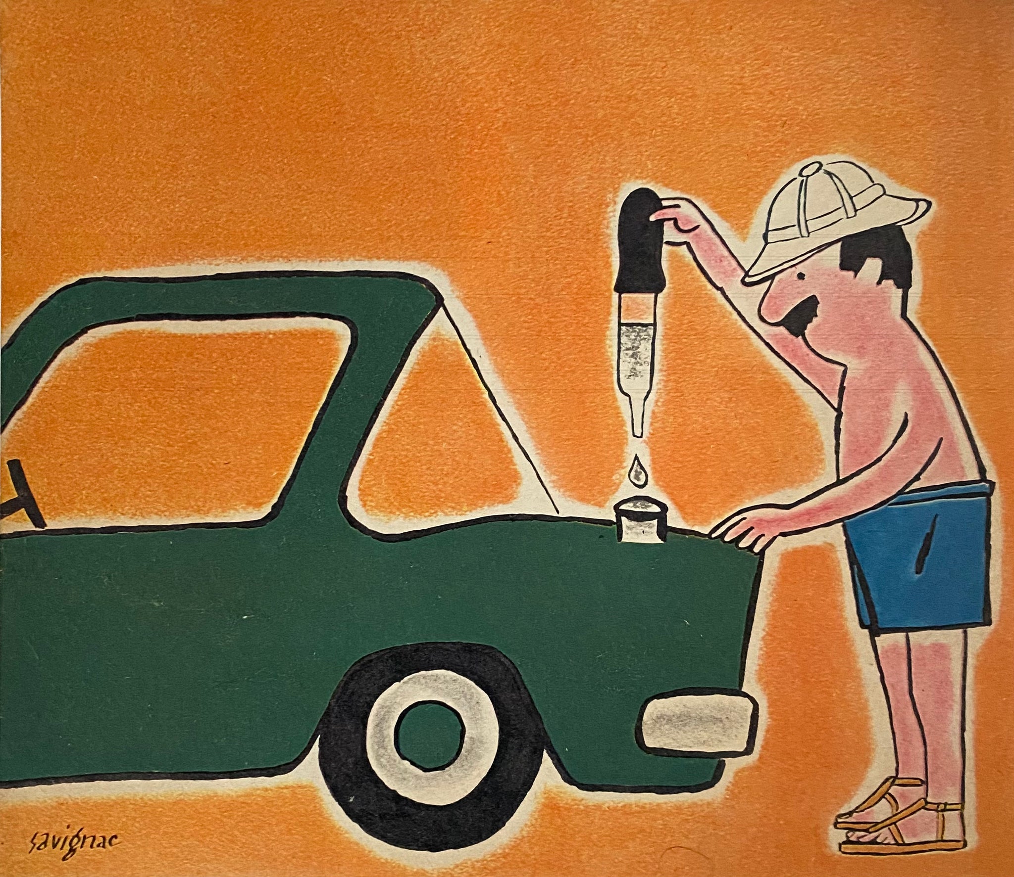 Publicité Originale voiture d'hier ou de demain par Savignac, 1959