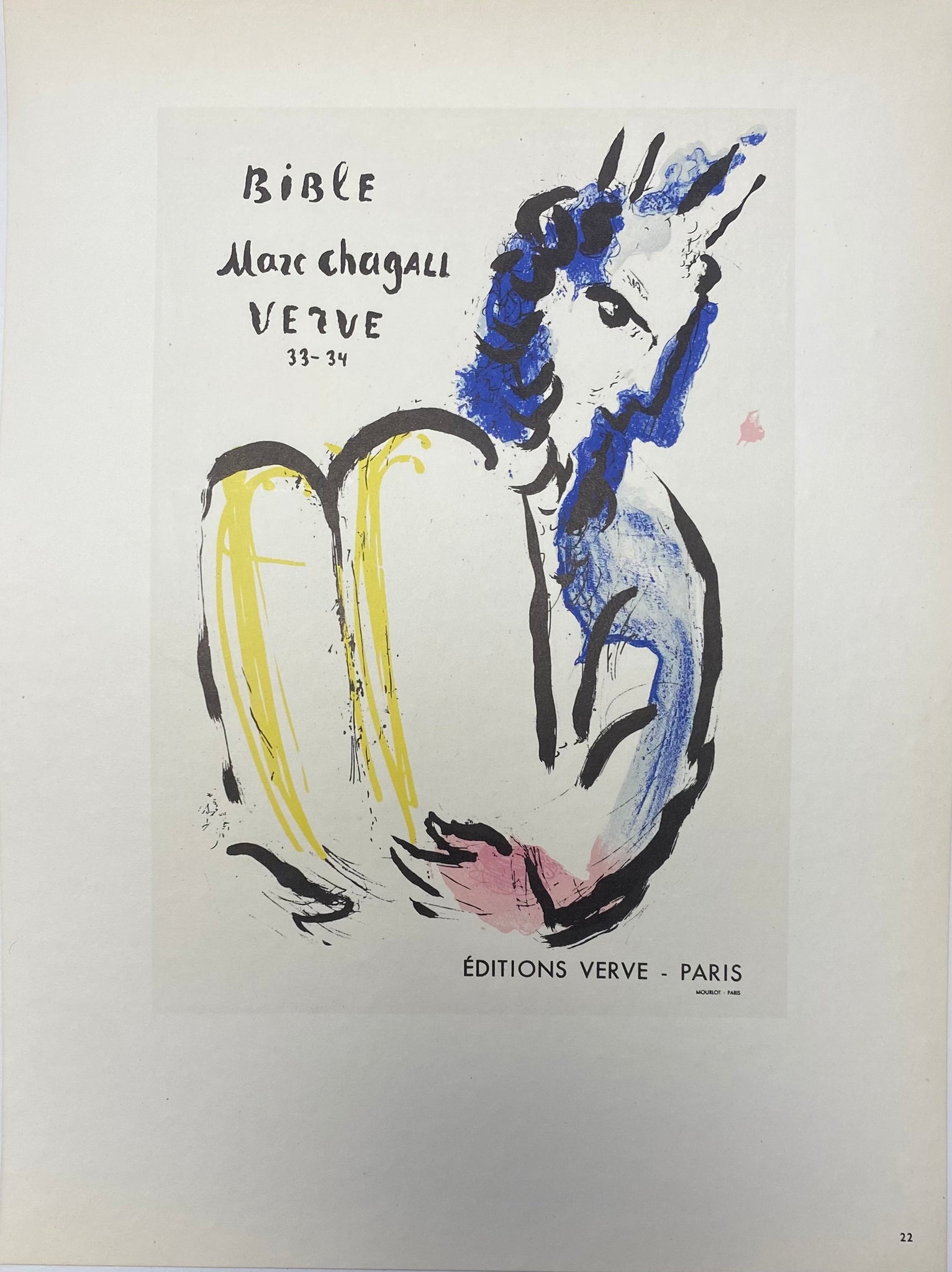 Affiche ancienne la Bible Verve 33-34 par Marc Chagall, 1956