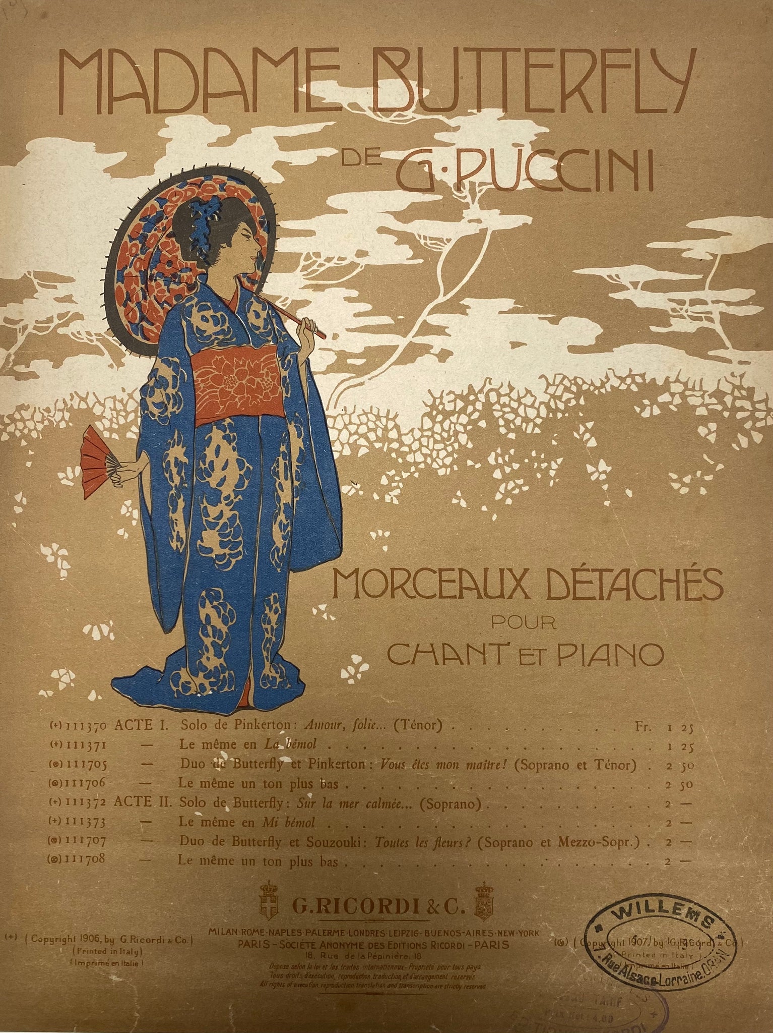 Affiche Originale Madame Butterfly  par Puccini Giacomo, 1907