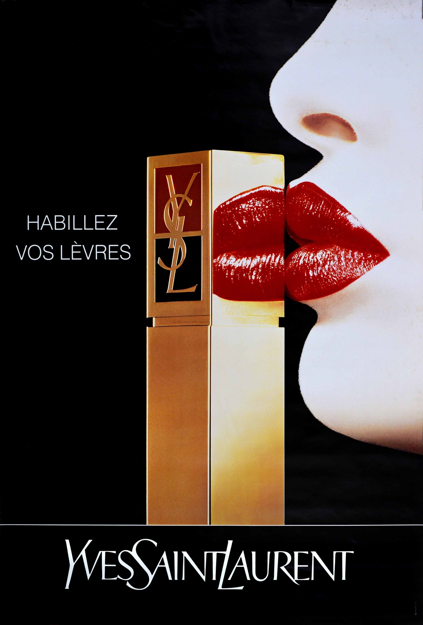 Affiche Publicitaire Parfum Habillez vos lèvres par Yves Saint Laurent, 1990