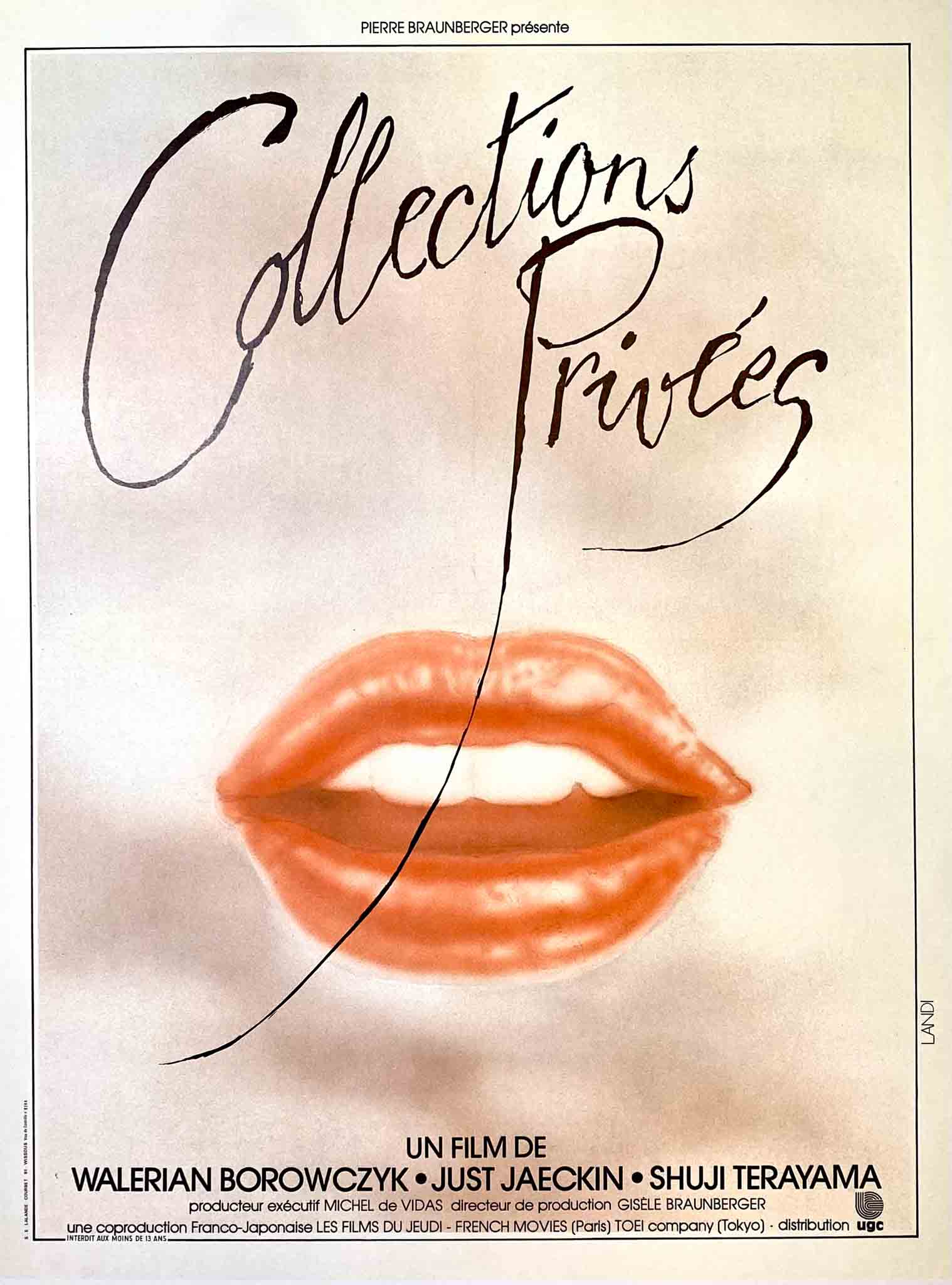 Affiche du film "Collections Privées" de 1979, illustration de lèvres rouges et titre manuscrit.