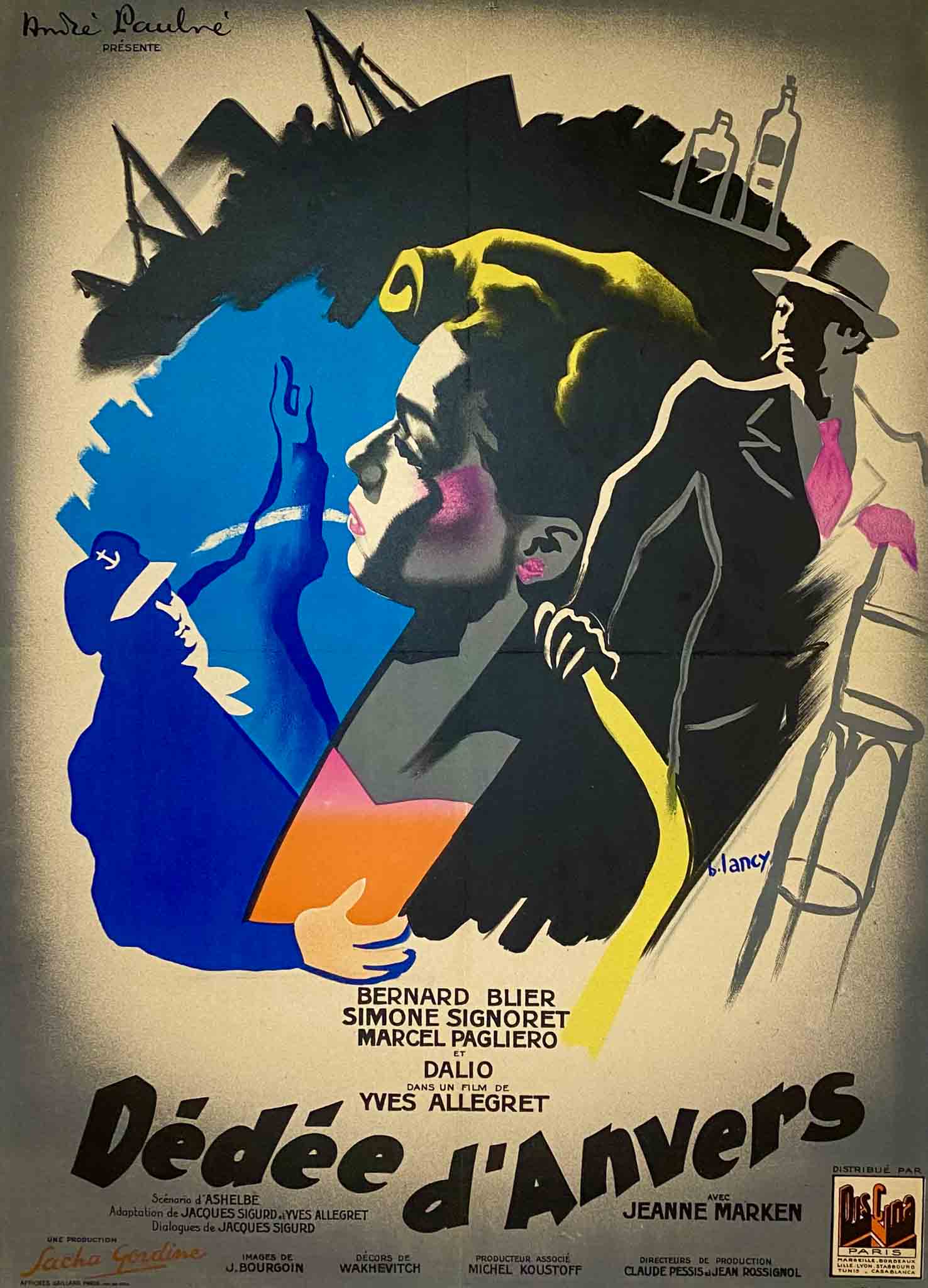 Affiche du film "Dédée d’Anvers" de 1948, avec design sombre et ambiance de film noir.