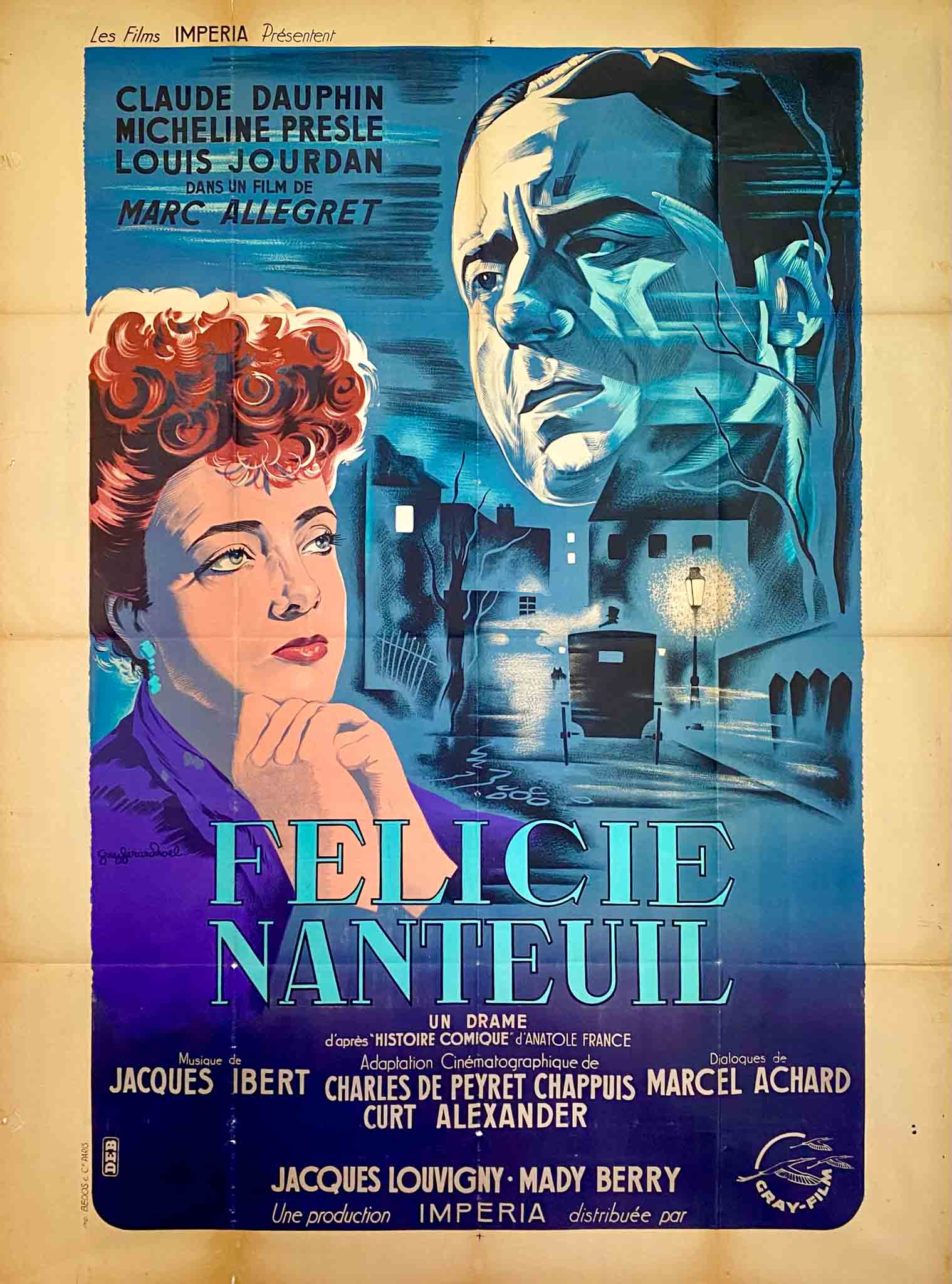 Affiche élégante avec Micheline Presle en premier plan, une ambiance mélancolique et un décor nocturne.