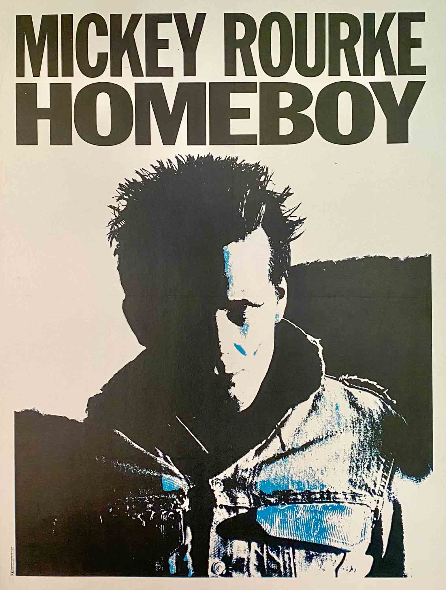 Affiche du film Homeboy avec Mickey Rourke, ambiance dramatique en noir et blanc.