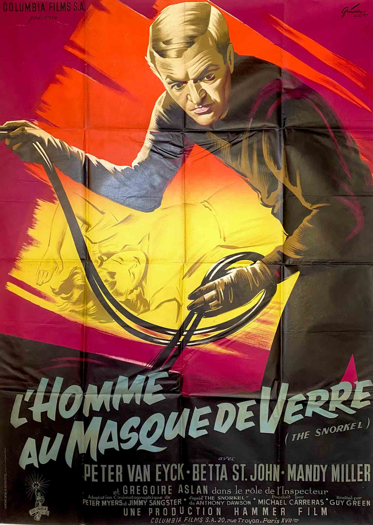 Affiche sombre et intense montrant un homme menaçant portant un masque dans une ambiance dramatique et inquiétante.