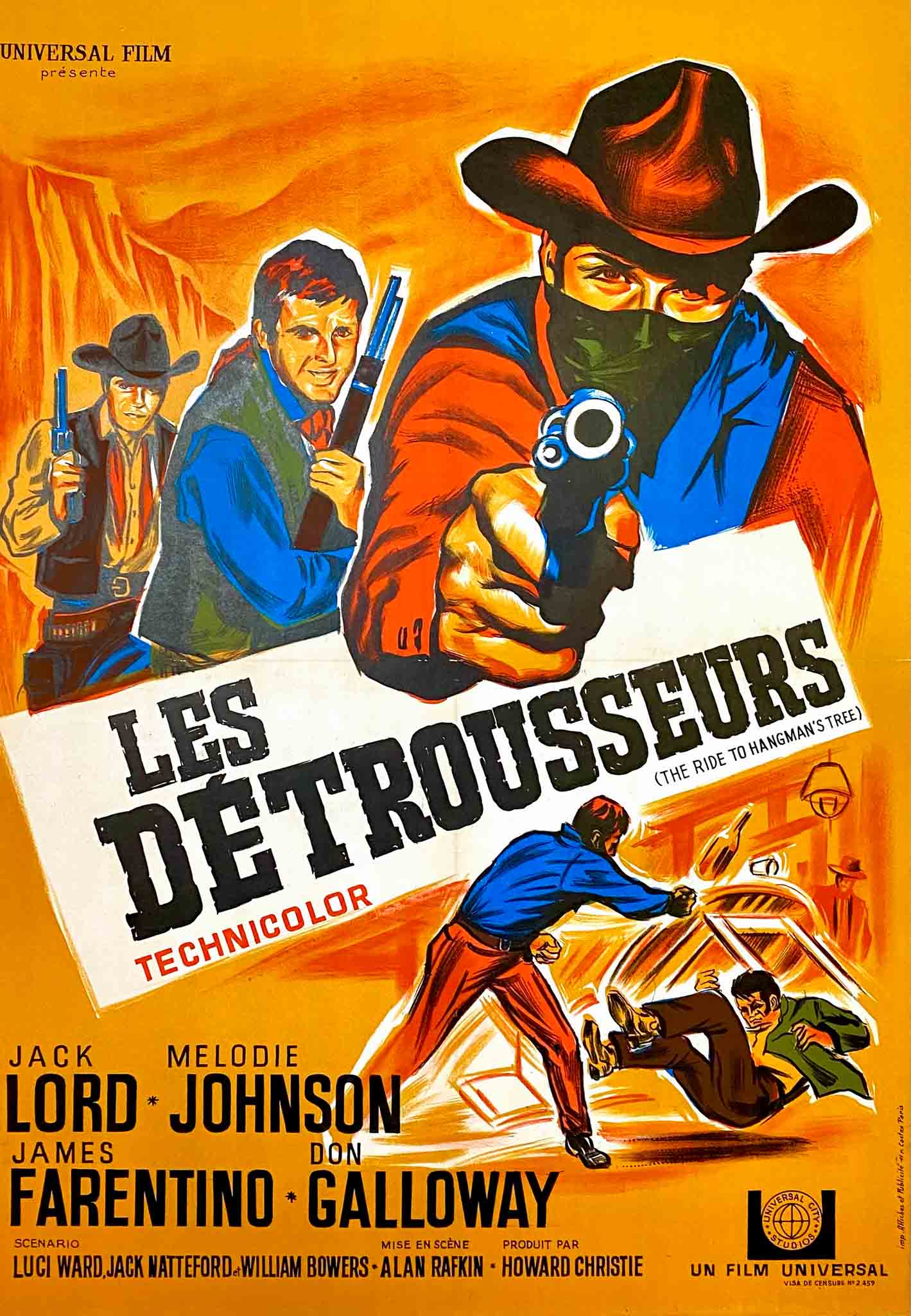 Affiche du film "Les Détrousseurs" de 1967, avec des cowboys et une scène d’action dans un désert.