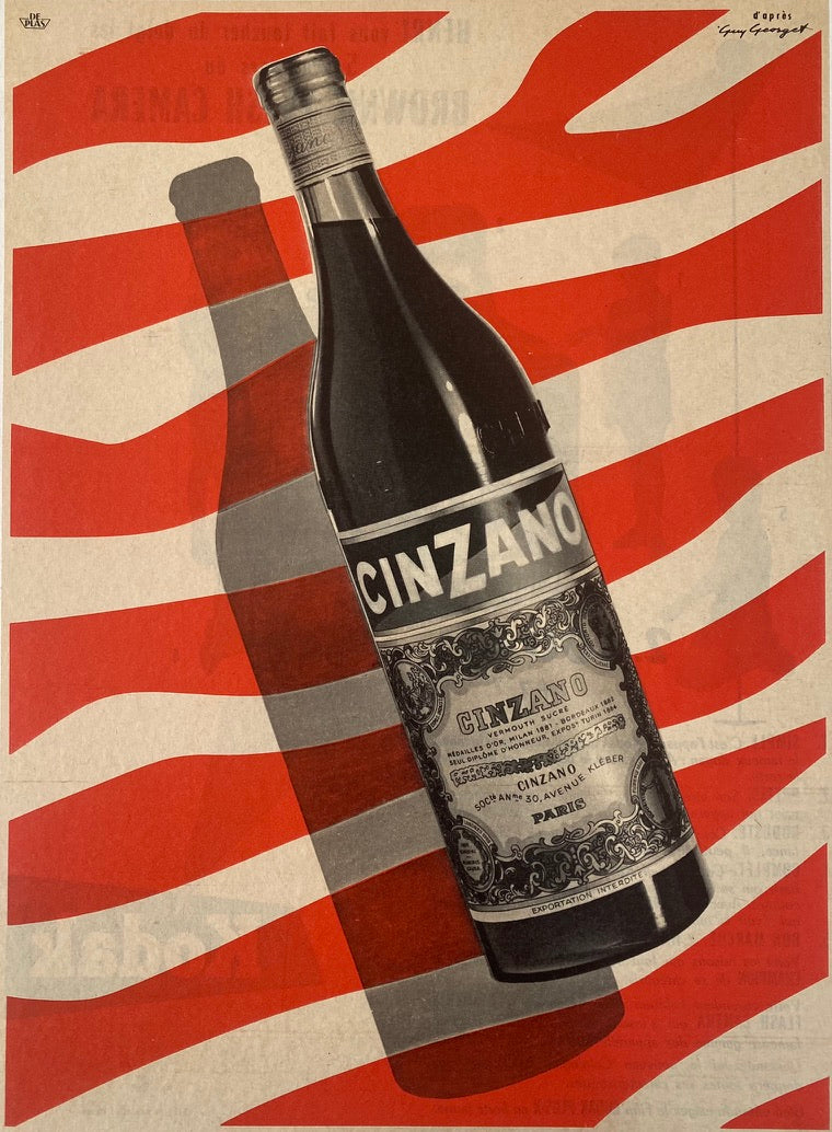 Affiche Publicitaire  Boisson Vermouth Cinzano  Par Guy Georget, 1955