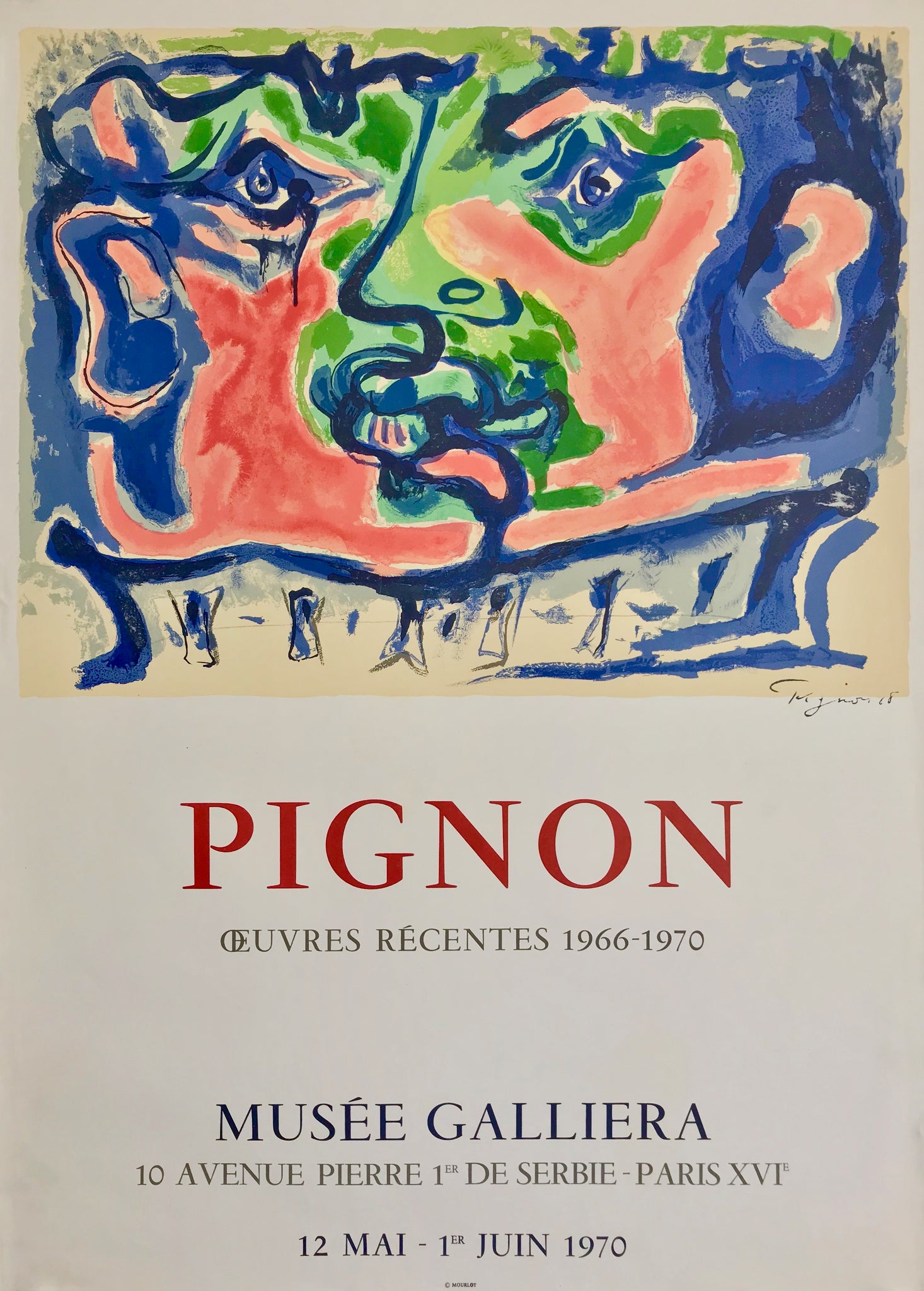 Affiche Musée Galliera- Oeuvres récentes  Par Pignon Edouard, 1970    Exposition "Oeuvres récentes" 1966-1970 Edouard Pignon  du 12 mai au 1er juin 1970, musée Galliera.