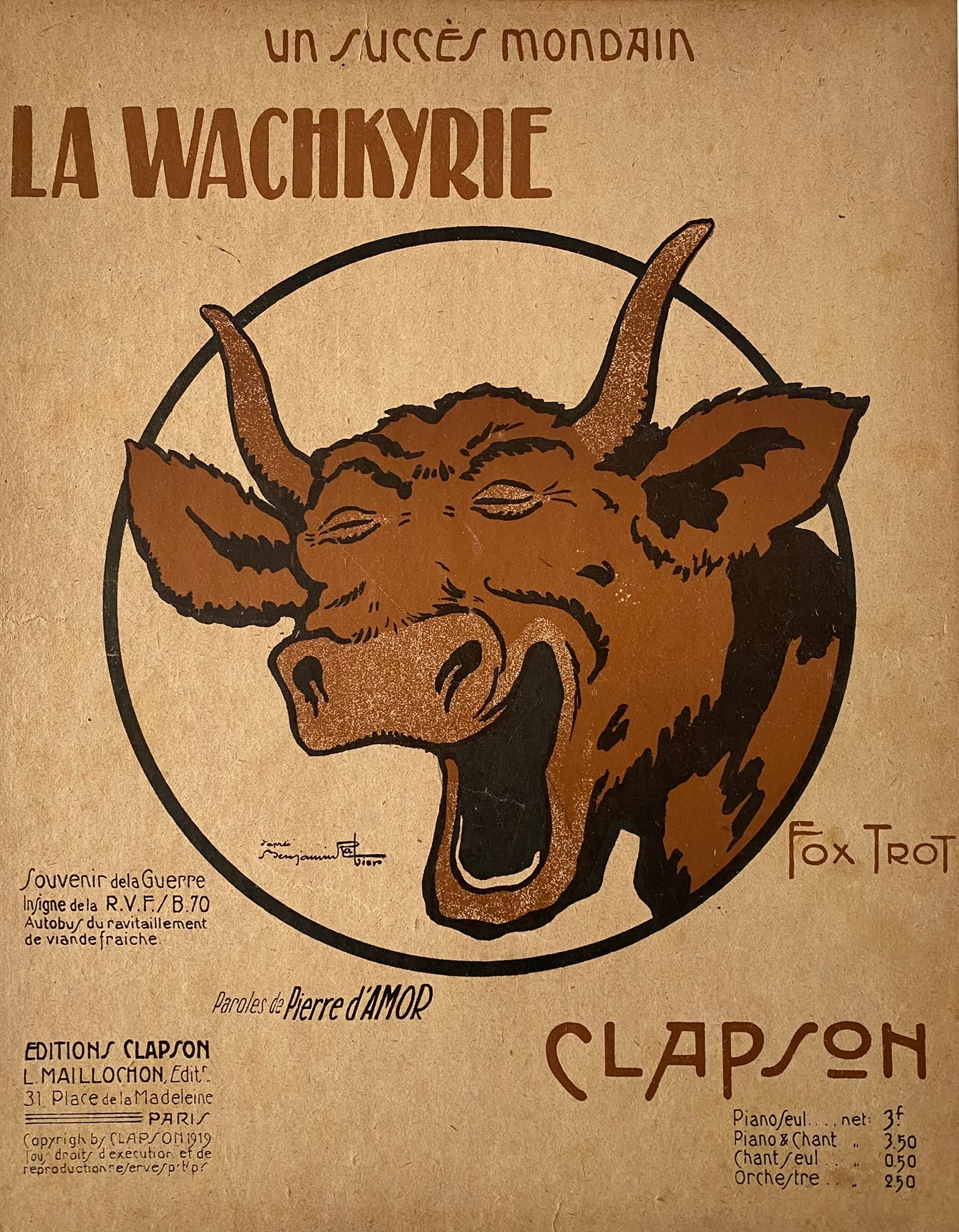 Partition Musique Ancienne - Un Succès Mondain La Wachkyrie  Benjamin Rabier 1919