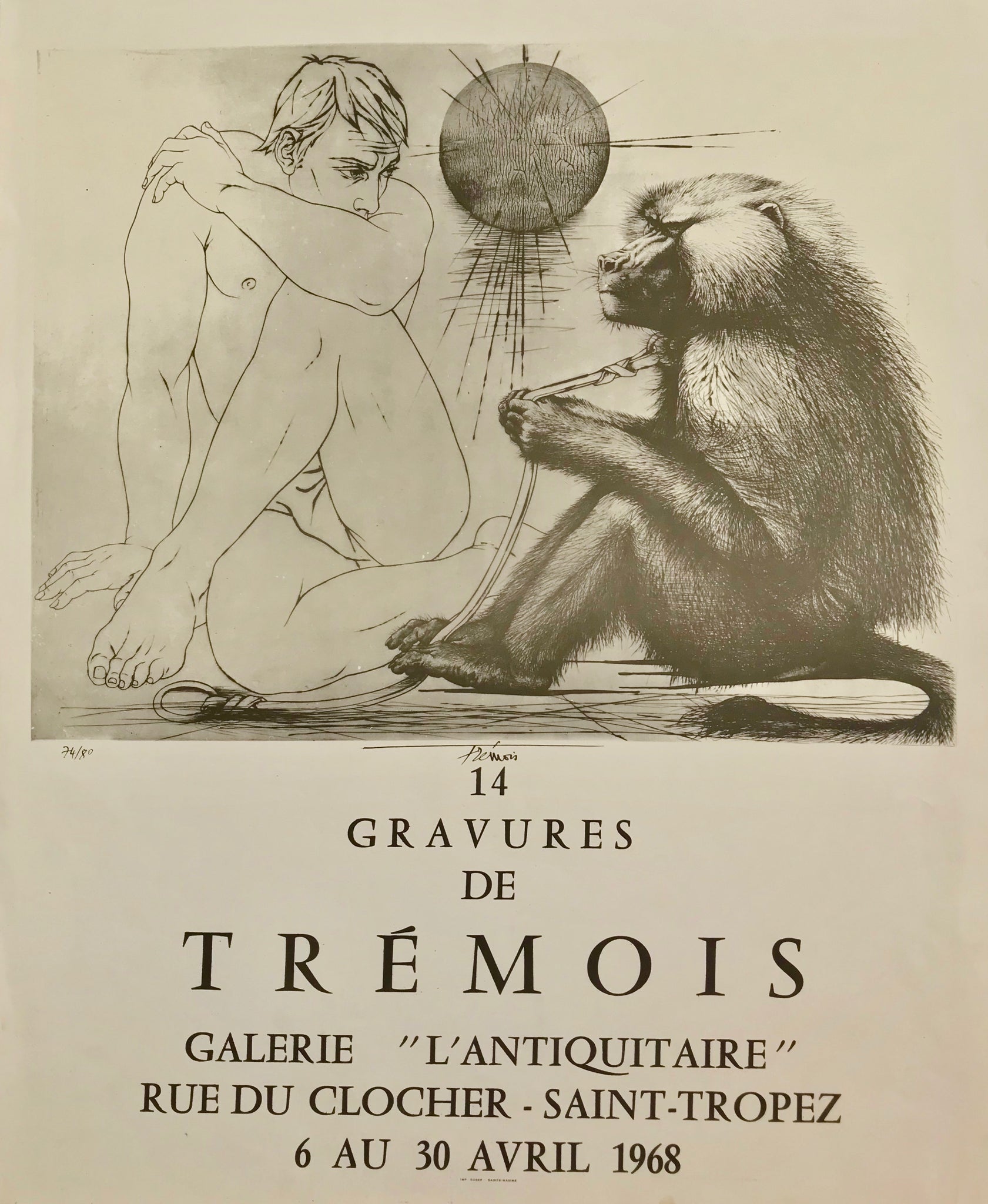 Affiche Galerie L'Antiquaire, St Tropez Par Trémois, 1968