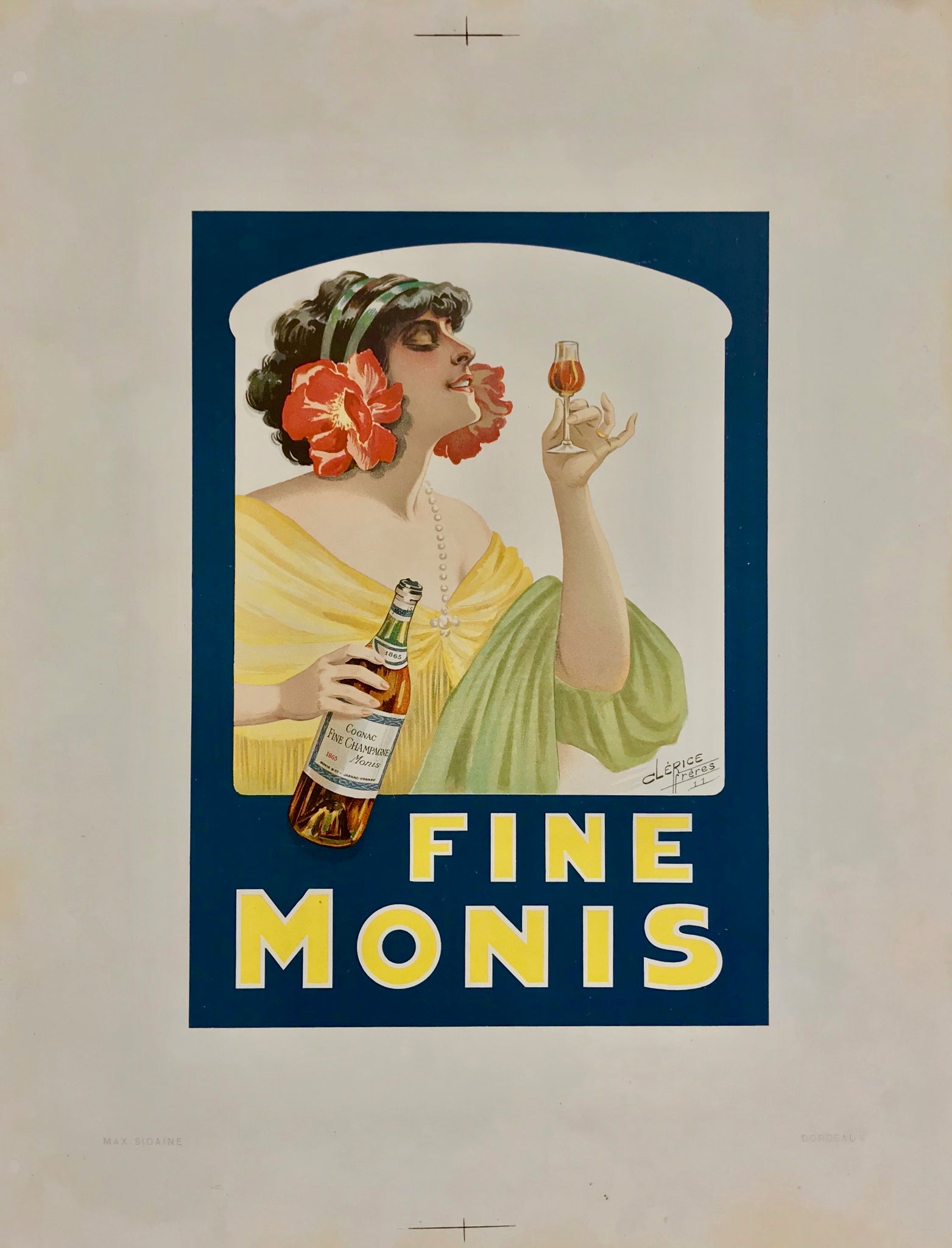 Affiche ancienne Cognac Fine Monis Par Max Sidaine, 1911