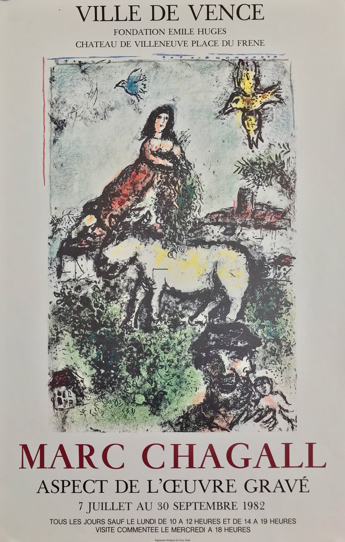 Affiche Aspect de l'oeuvre gravé Par Marc Chagall, 1982       Affiche de l'exposition "Aspect de l'oeuvre gravé" sur Marc Chagall,  à la Fondation Emile Huges, 1982.