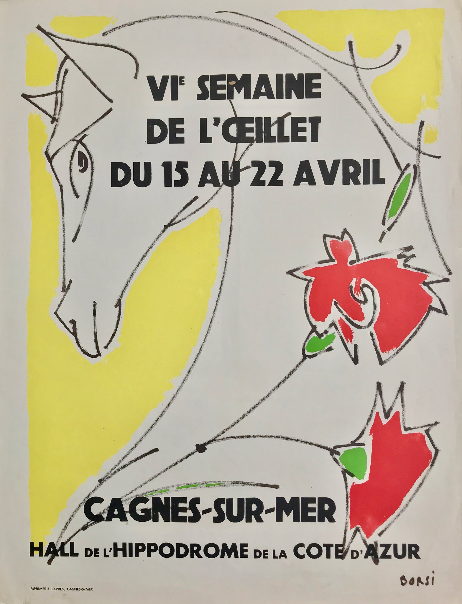 Affiche Ancienne V eme semaine de l'oeillet Cagnes-Sur-Mer Par Borsi