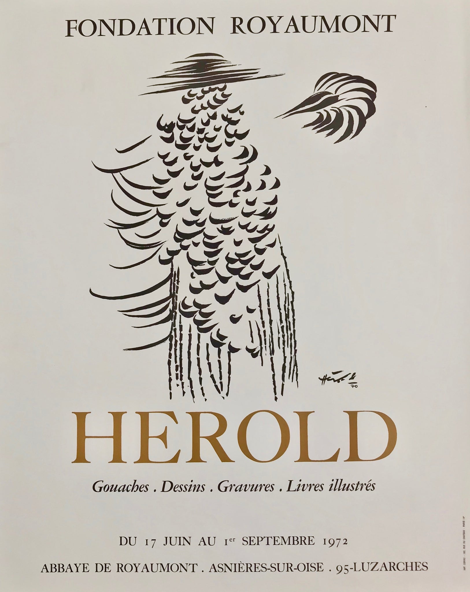  Affiche lithographique de 1972 par Herold  Fondation Royaumont - Gouaches, Dessins, Gravures