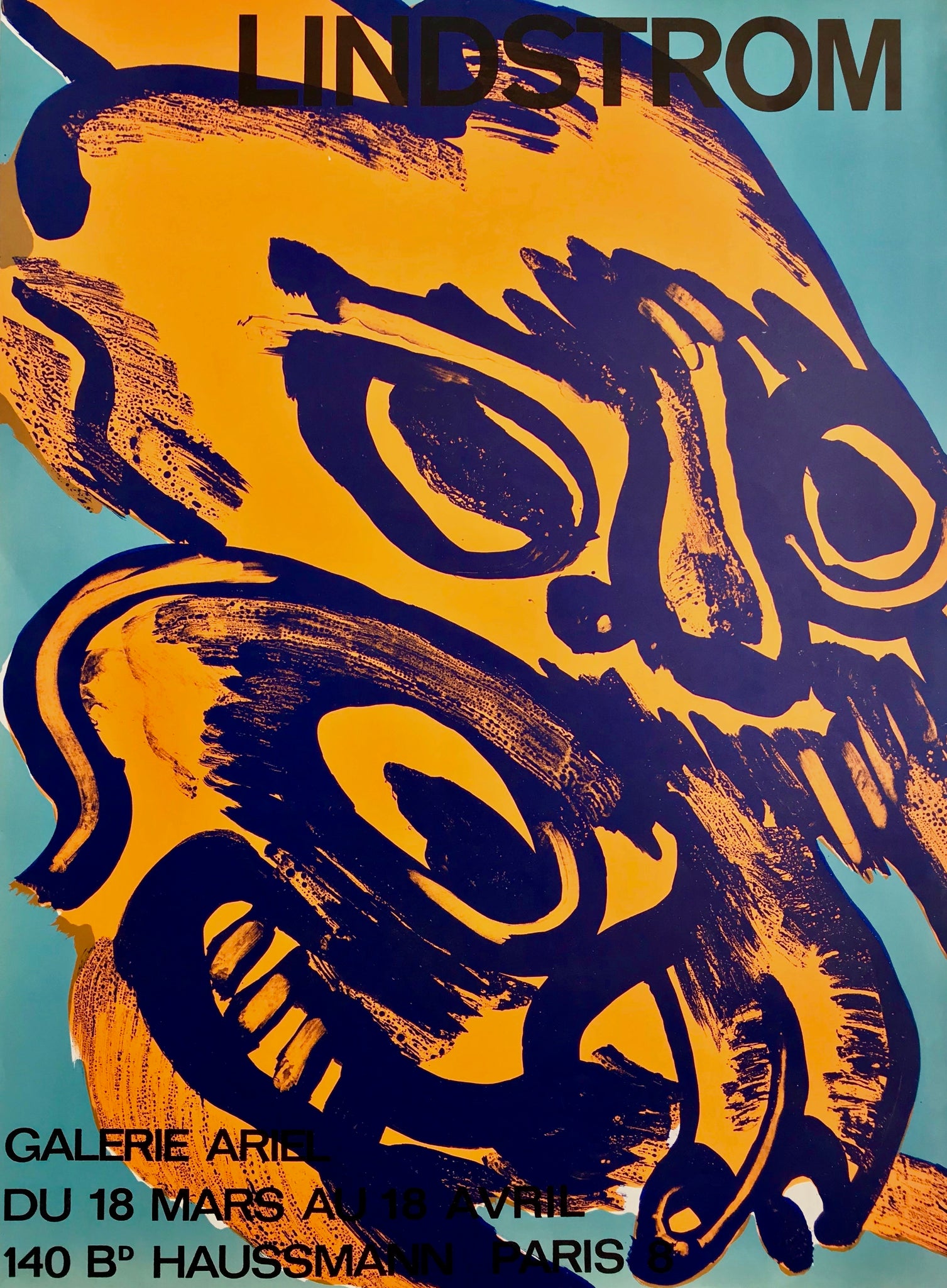 Affiche galerie Ariel - Lindström 1970    Exposition galerie Ariel, 18 mars au 18 avril 1970.  Pour l'exposition sur l'artiste Lindström 