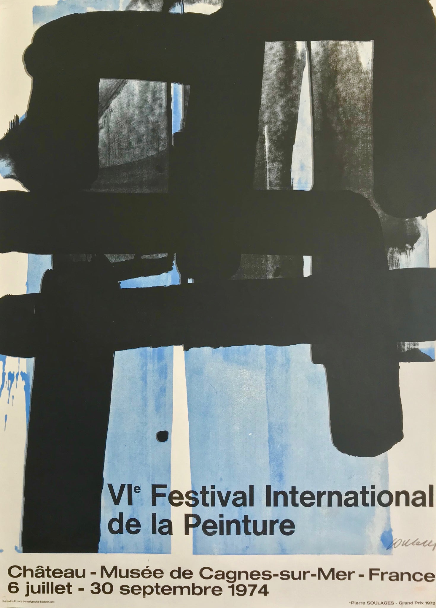 Affiche lithographique VI ème festival international de la peinture Par Pierre Soulages, 1974
