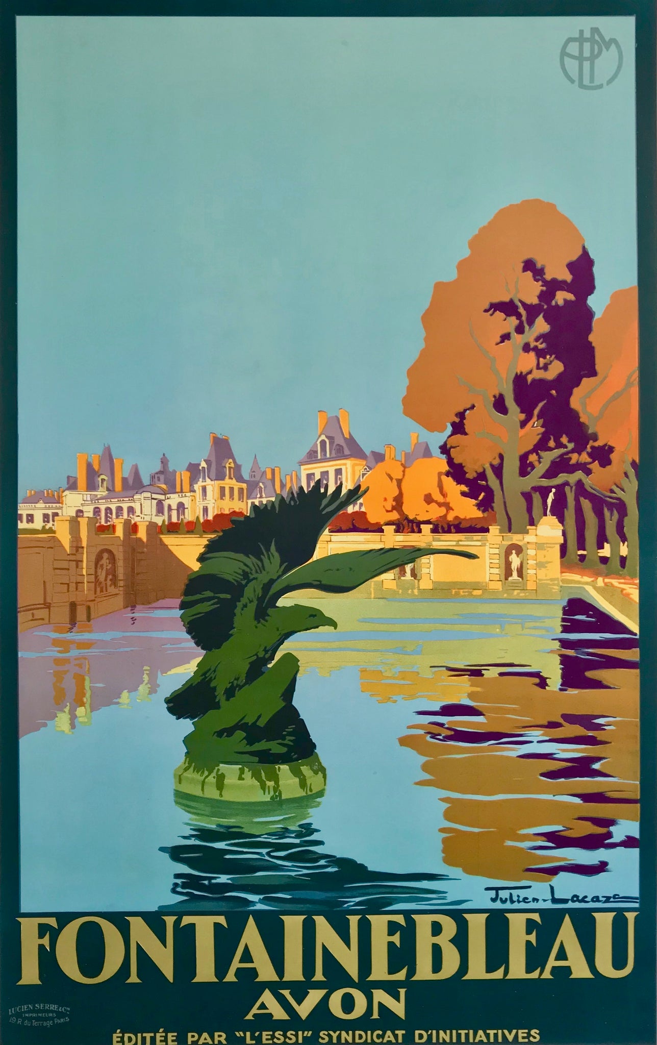 Affiche Lithographique Fontainebleau Avon - PLM  Par Julien Lacaze, 1930