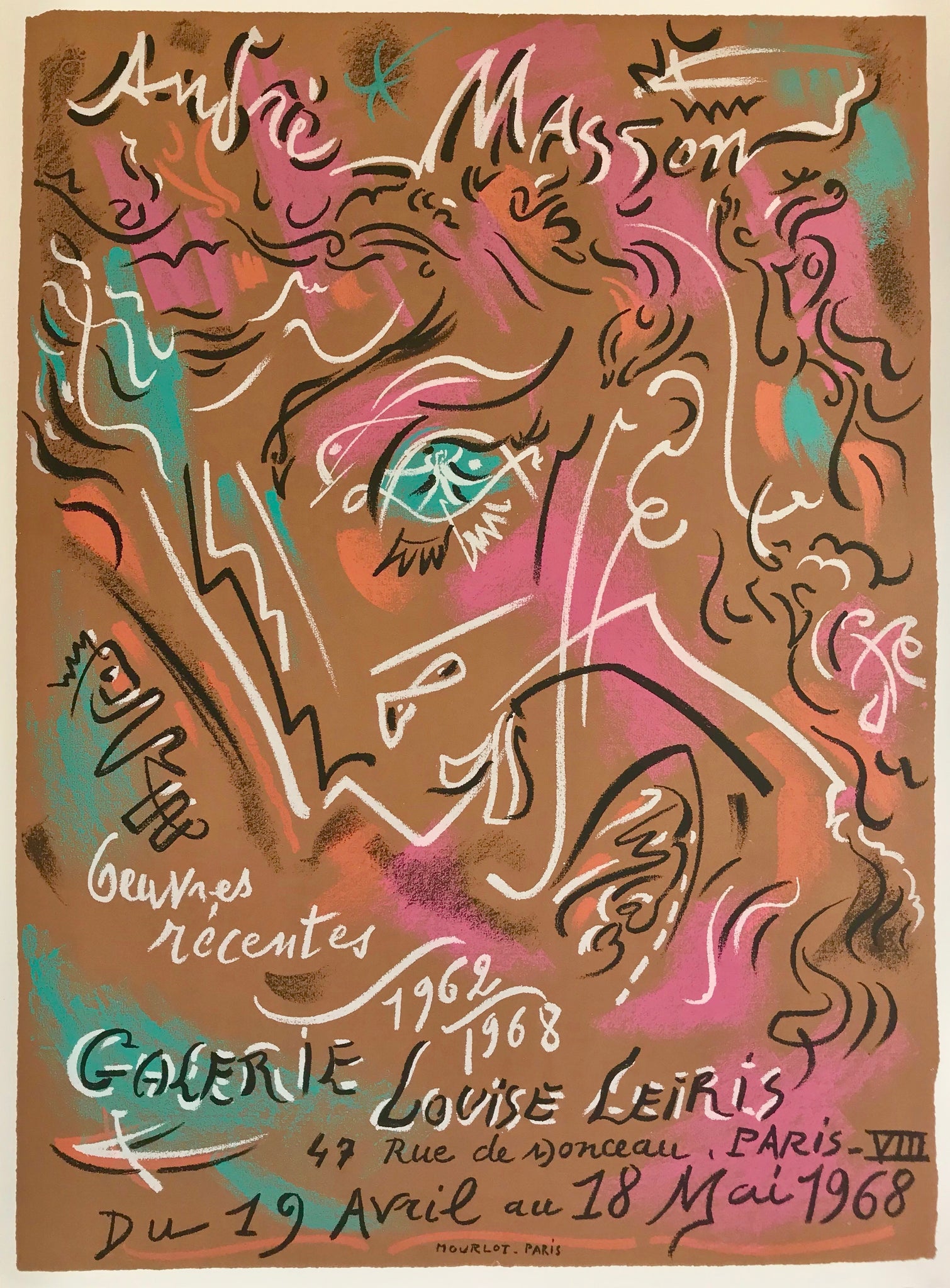 Affiche Galerie Louise Leiris, Oeuvres Récentes Par André Masson, 1968