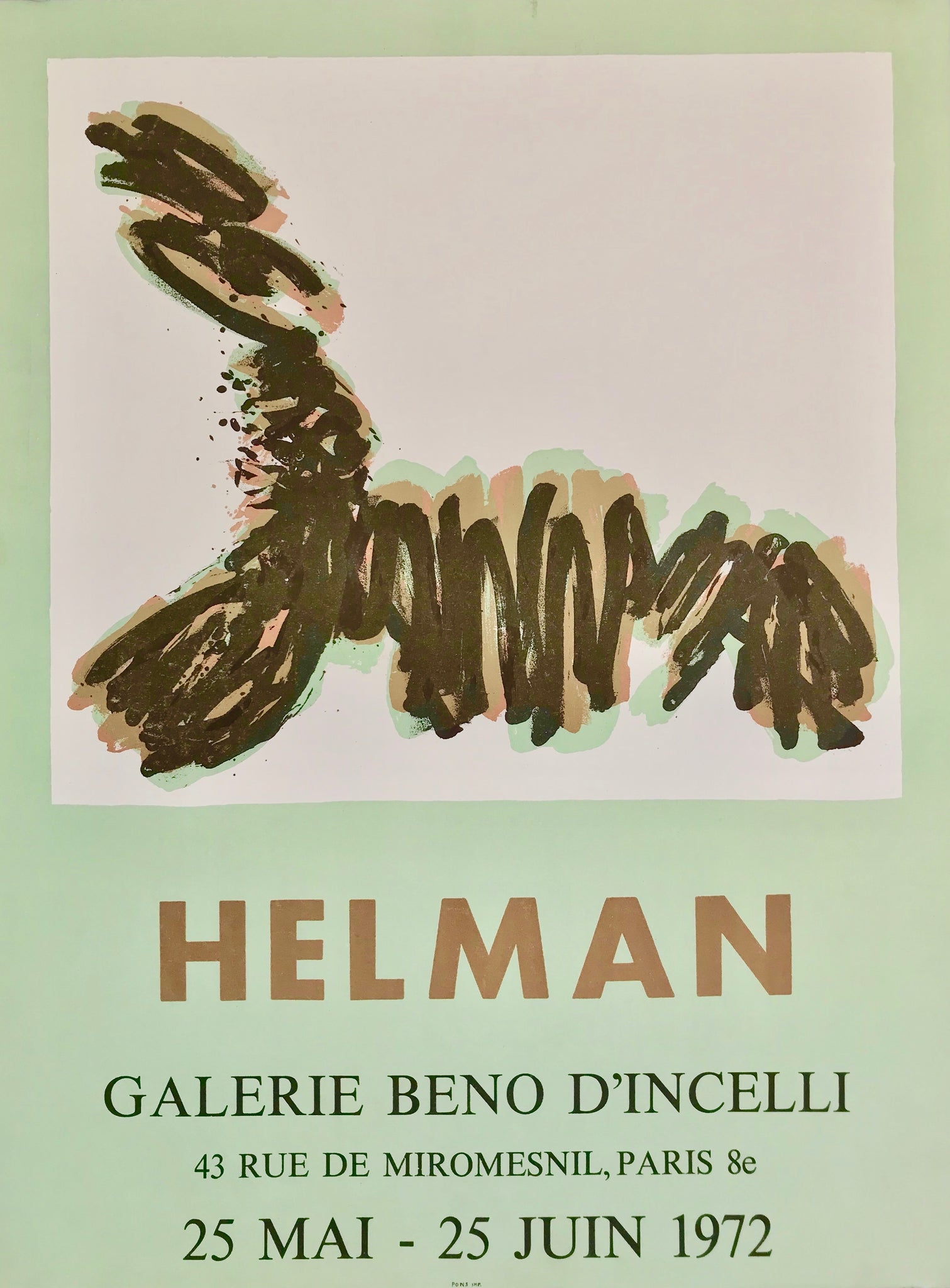 Affiche Galerie Beno D'Incelli, Pour l'expostion Helman  du 25 mai au 25 juin 1972.