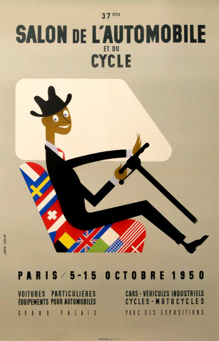 Affiche Ancienne 37 eme Salon de L'automobile Jean Colin, 1950