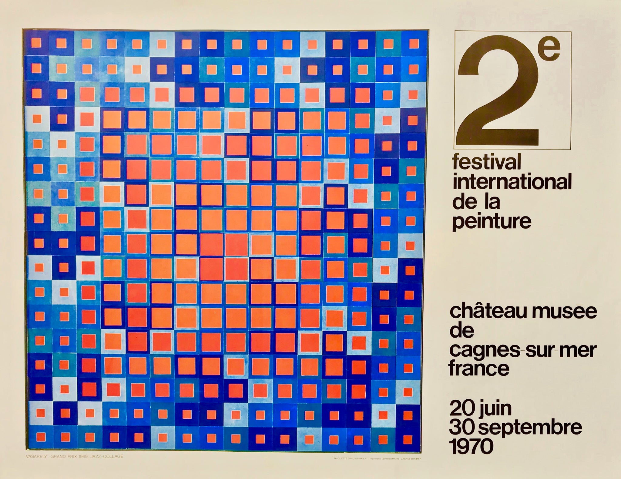 Affiche du second festival international de la peinture  au château-musée de Cagnes-Sur-Mer en septembre 1970.  Affiche reprenant une oeuvre de Vasarely