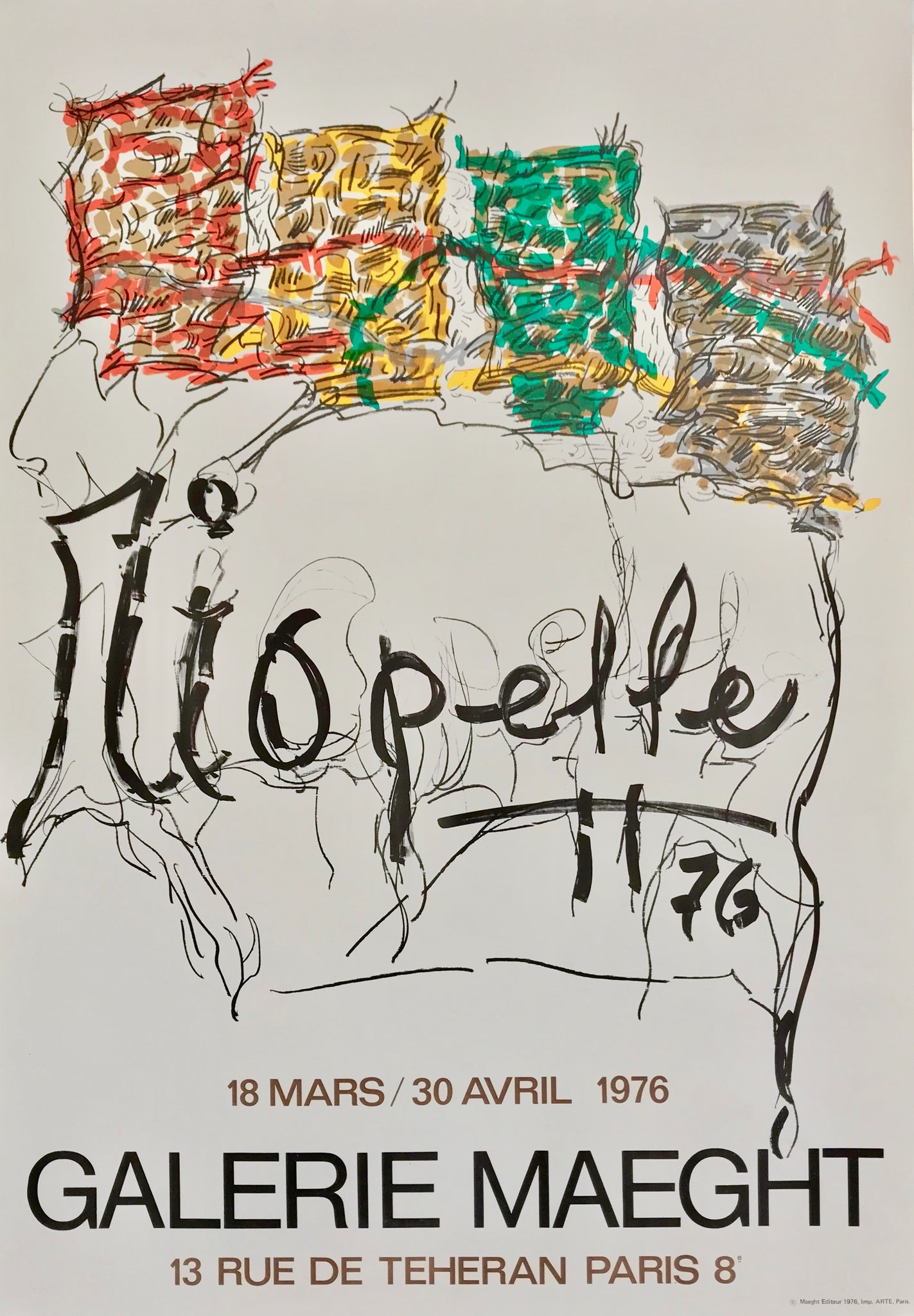 Affiche d'exposition du peintre Jean-Paul Riopelle  à la Galerie Maeght du 19 Mars ou 30 Avril 1976.