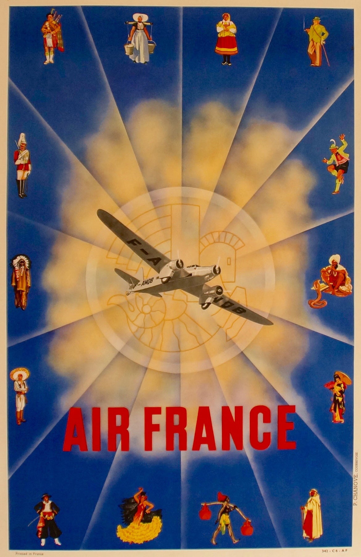Affiche Air France Pays du monde  Par Chanove 1930