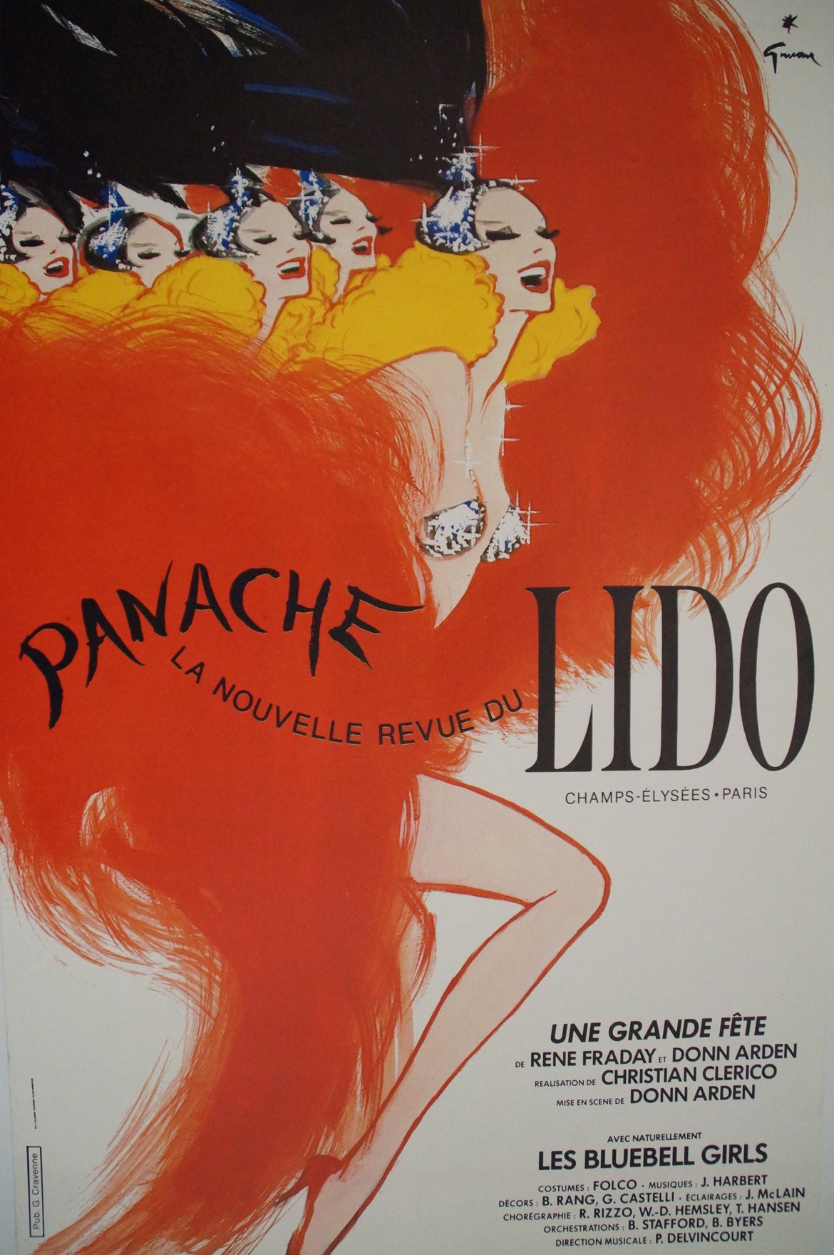 Affiche Vintage Originale "Panache" La nouvelle revue du lido Par René Gruau, 1985  