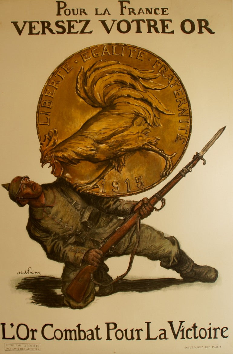 Affiche Original Pour la France versez votre or  Par Abel Faivre, 1915 L'or Combat pour la victoire