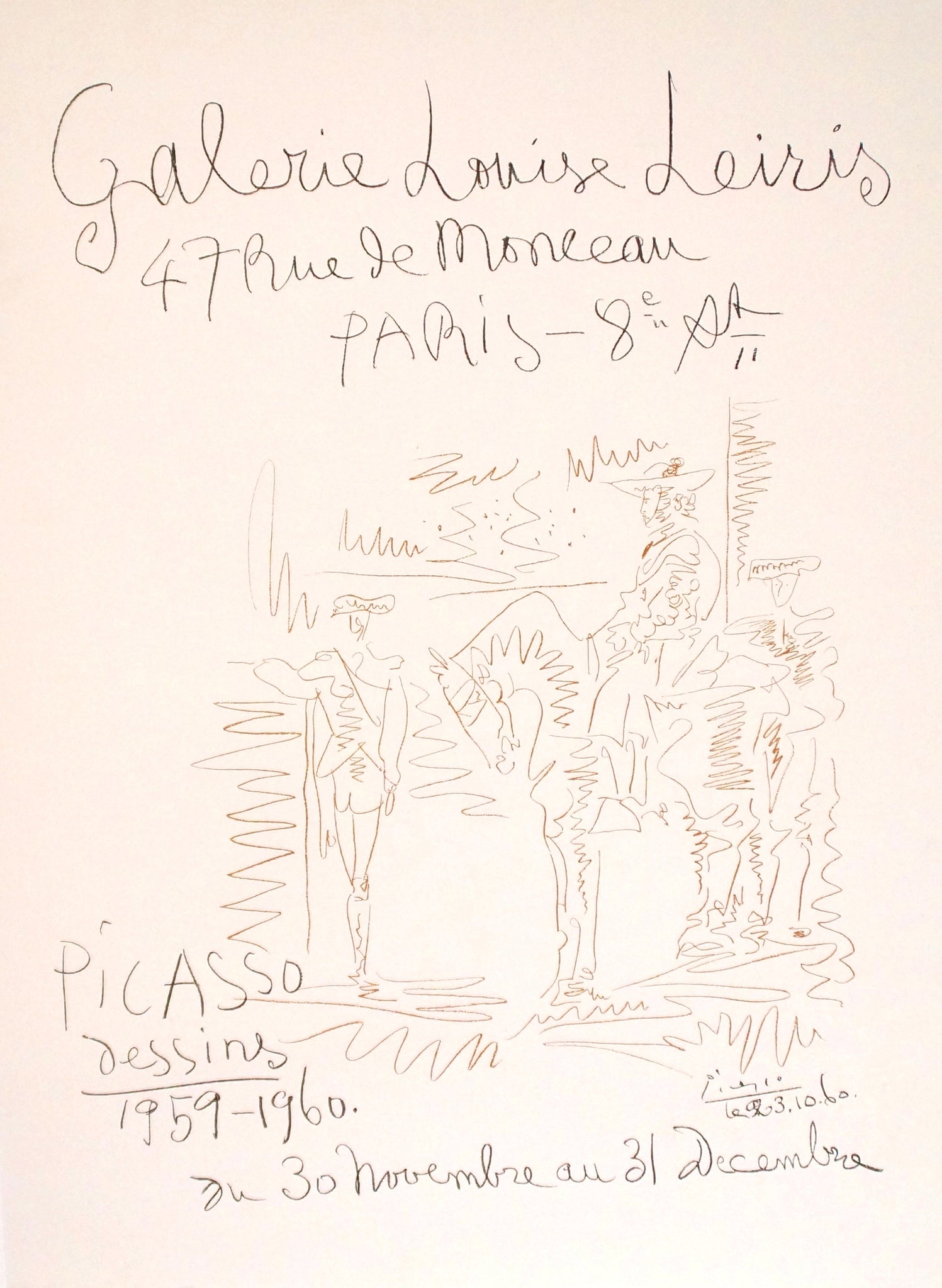  Affiche Galerie Louise Leiris  - Dessins d'après Picasso, 1960