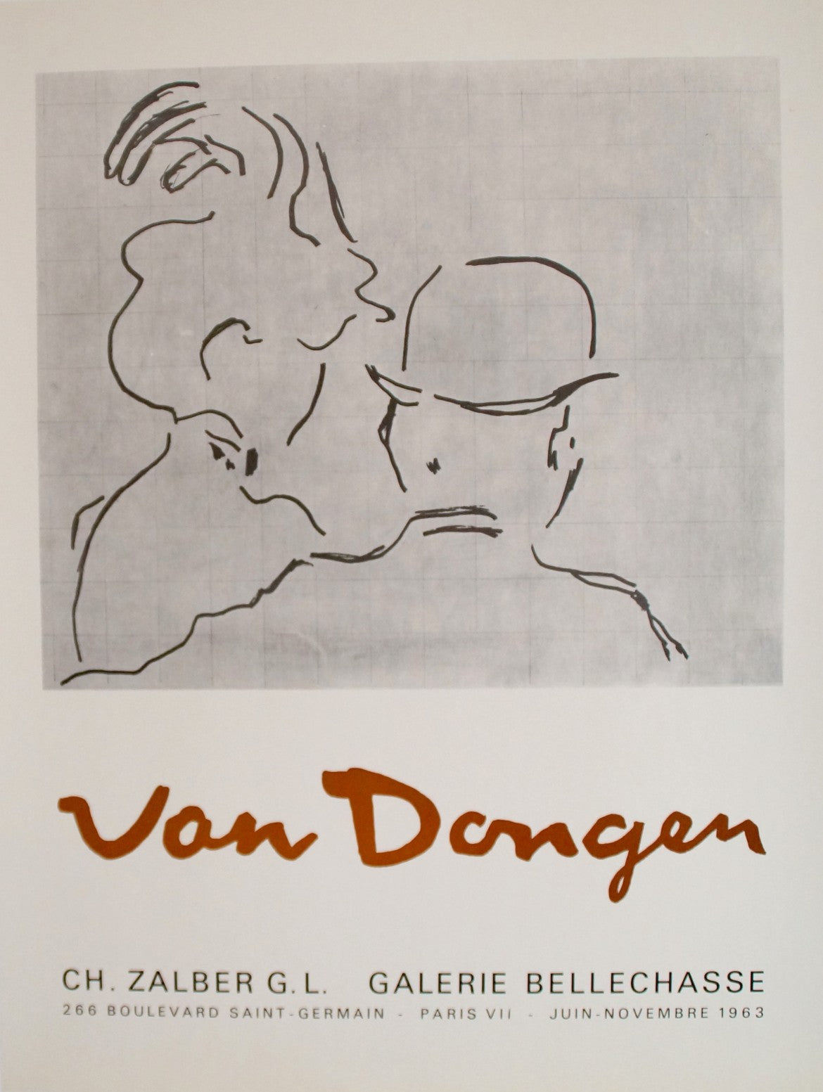 Affiche Galerie Bellechasse d'après Van Dongen, 1963   Affiche originale de Van Dongen pour  la galerie Bellechasse, Paris ,  juin, novembre 1963.