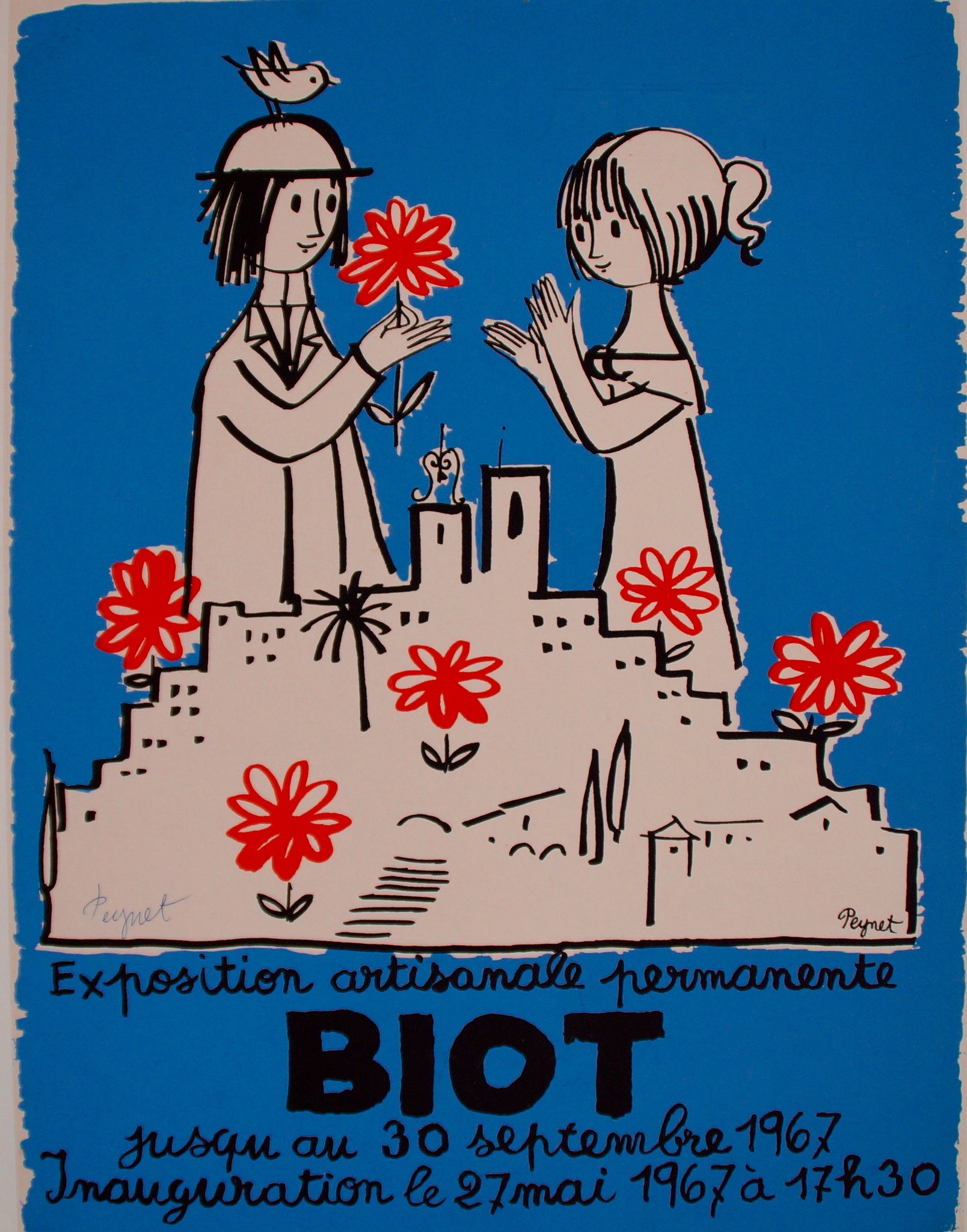 Affiche Exposition Artisanle permanente BIOT d'après Peynet, 1967