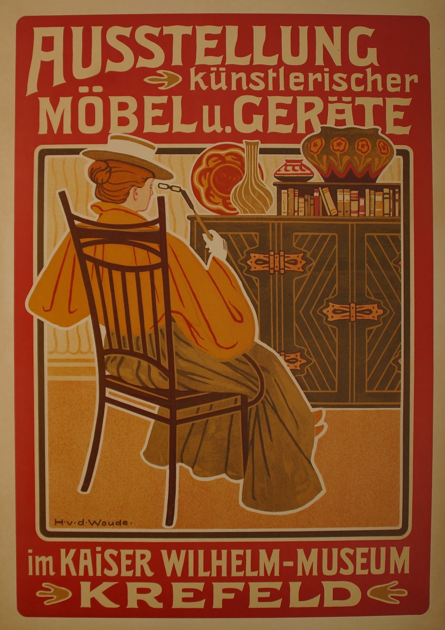 Affiche Ancienne Exposition Ausstellung Frefeld Par Hugo Van der Woude, 1900