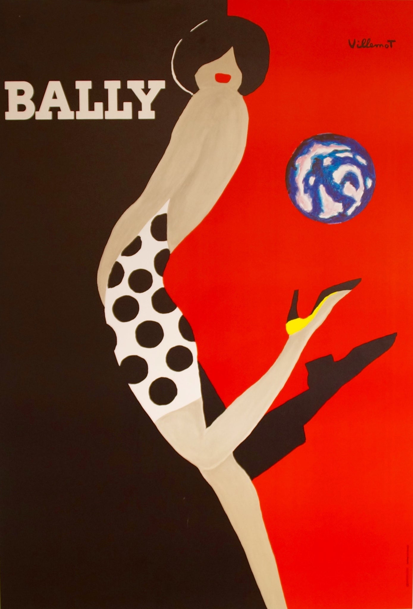 Affiche Originale  Bally Femme au ballon Par Bernard Villemot, 1980