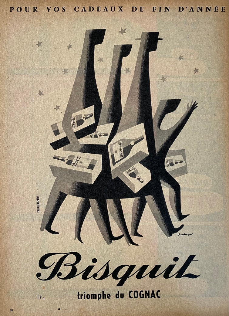 Affiche Publicitaire Bisquit Triomphe du Cognac  Par Guy Georget, 1956