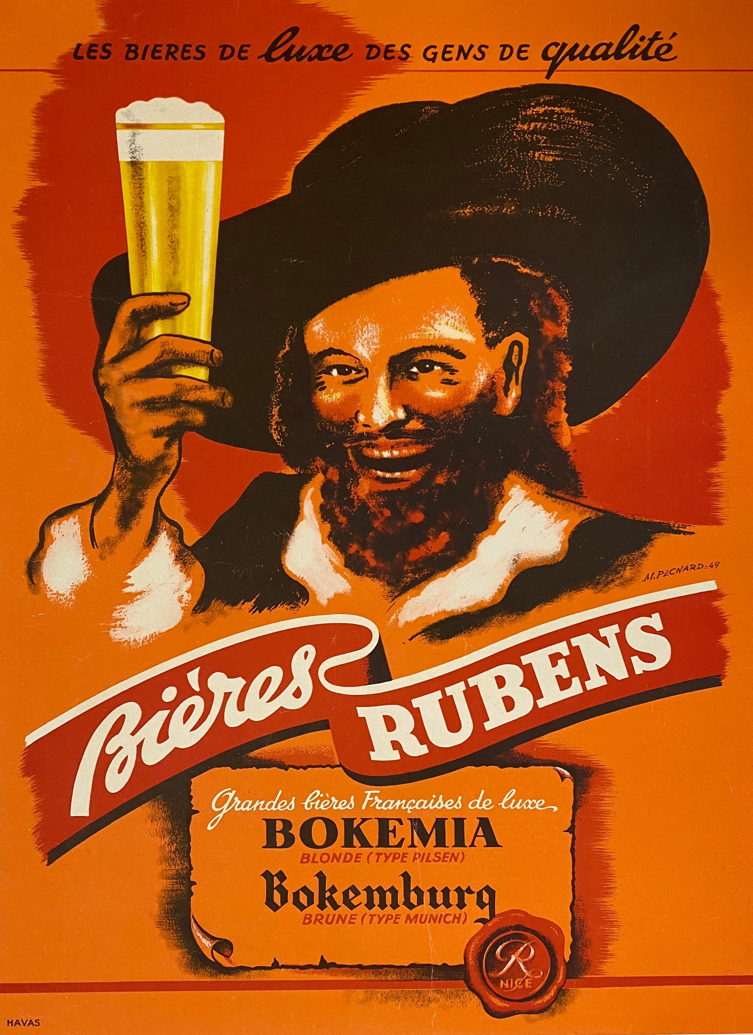 Affiche ancienne Bières Rubens  par Maurice Pecnard, 1949