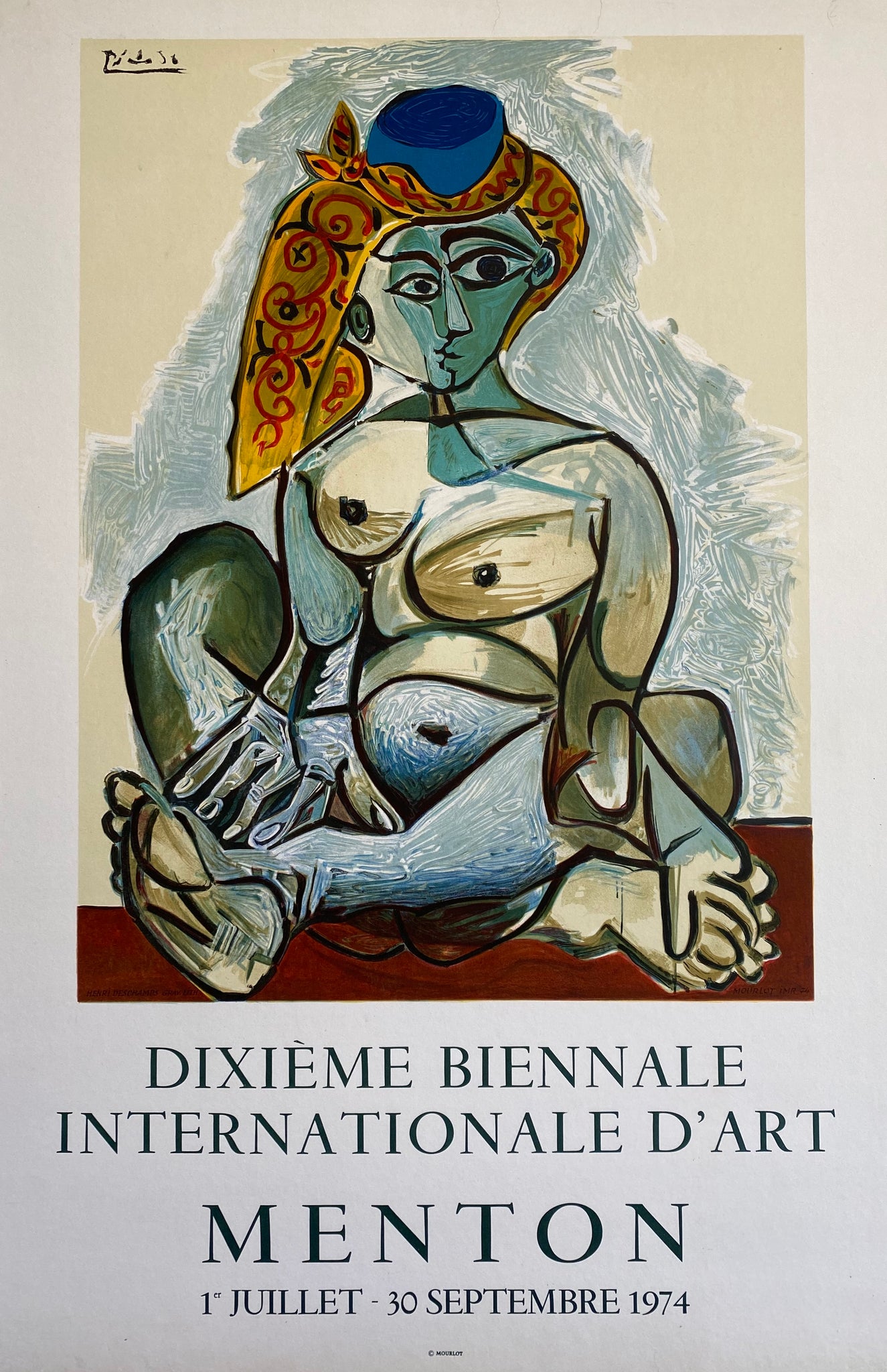 Affiche ancienne Dixième biennale internationale d'art  Par Pablo Picasso, 1974