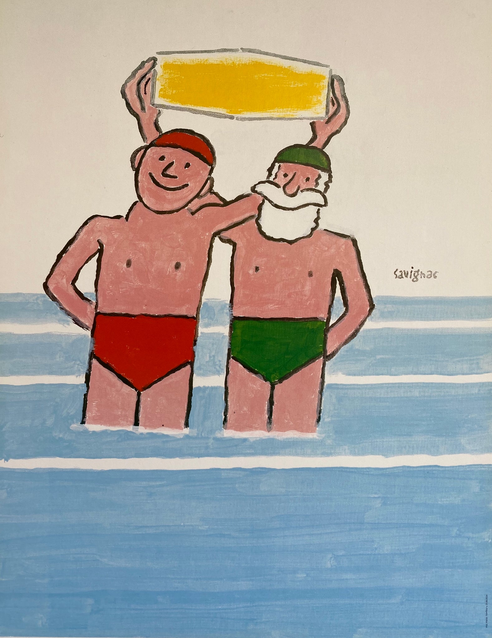 Affiche Ancienne Les Baigneurs piscine de Trouville Par Raymond Savignac, 1980